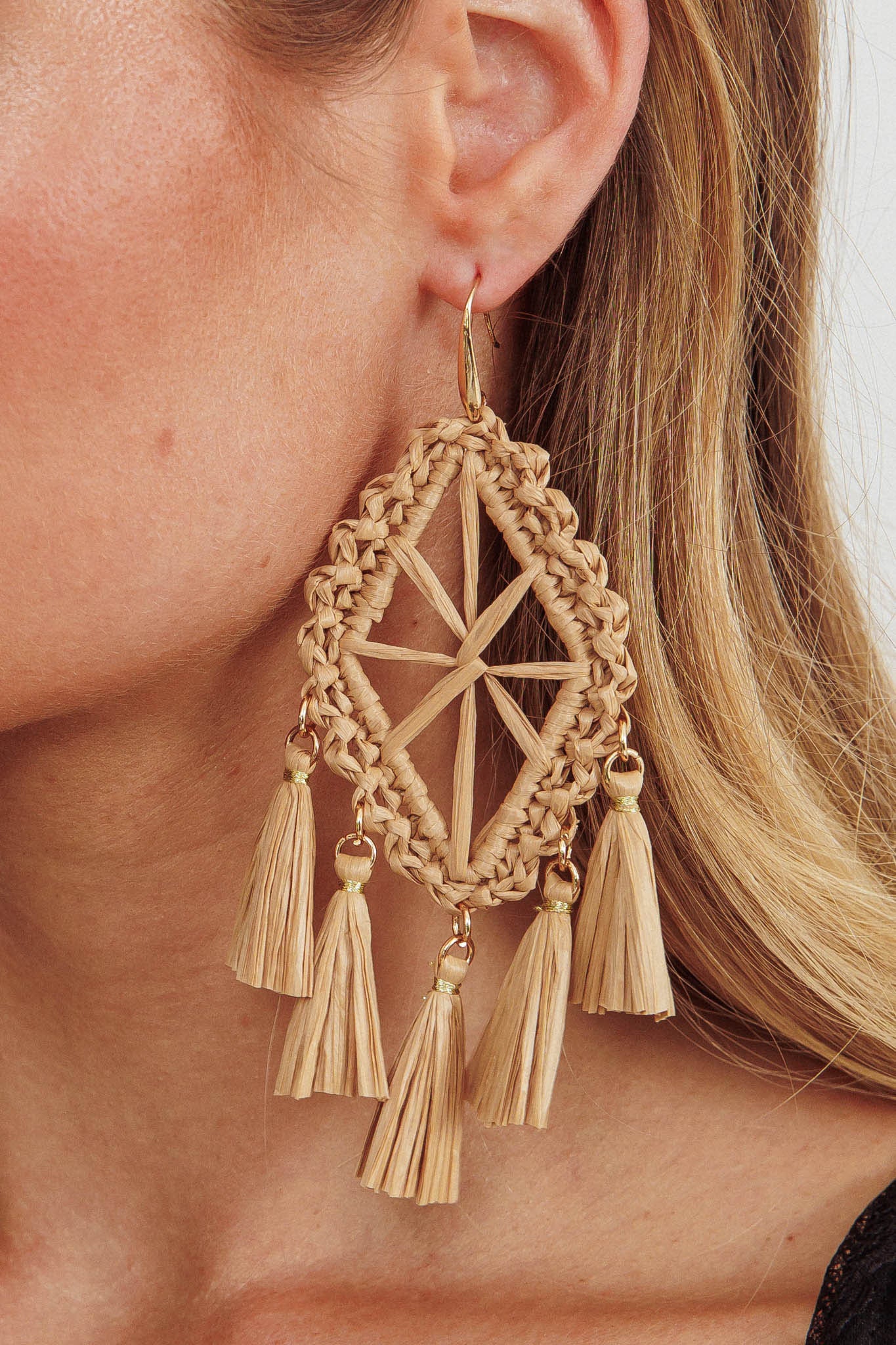 Immense Drop Woven Tassle Earrings Brown - Image 2