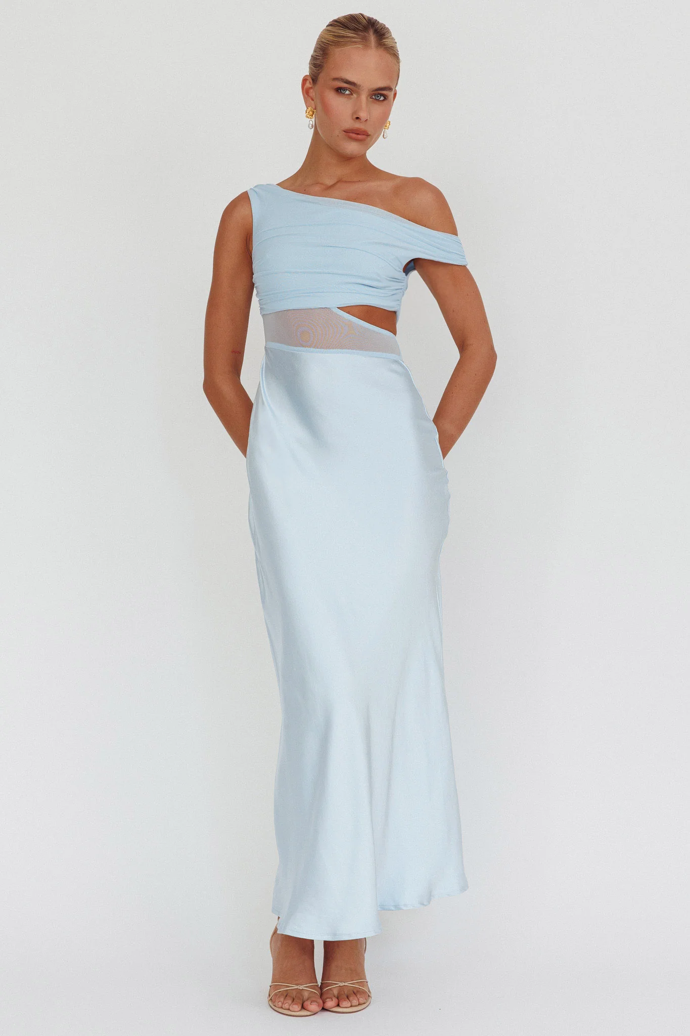 In Blooms Mesh Bodice Maxi Dress Blue - Image 4