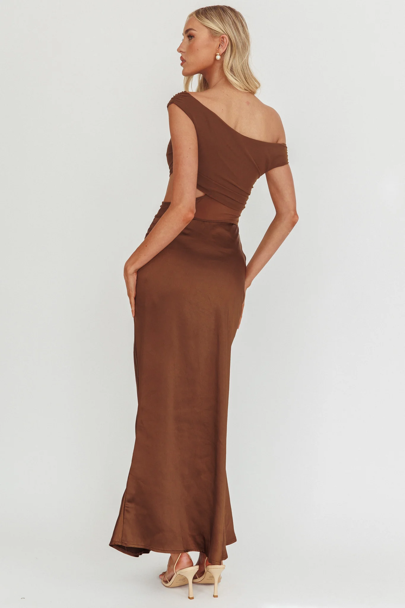 In Blooms Mesh Bodice Maxi Dress Chocolate - Image 2