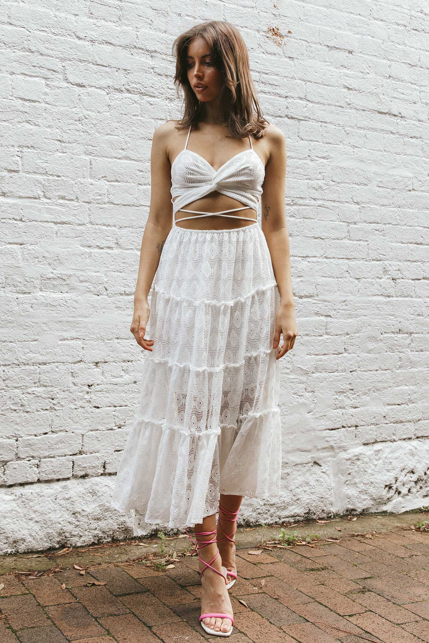 In Luck Cut-Out Waist Midi Dress White - Image 3