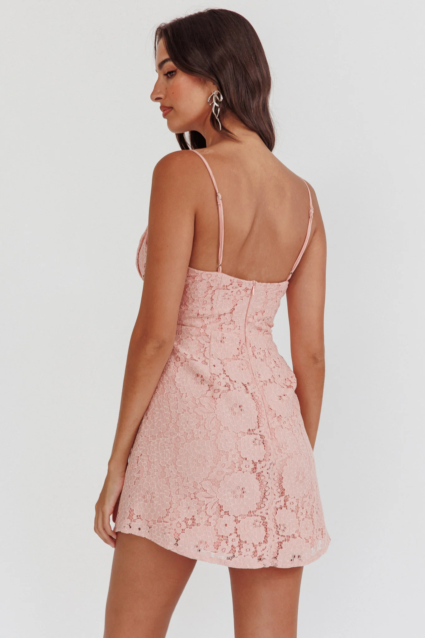 In My Dreams Lace Overlay Tie Bust Dress Pink - Image 2