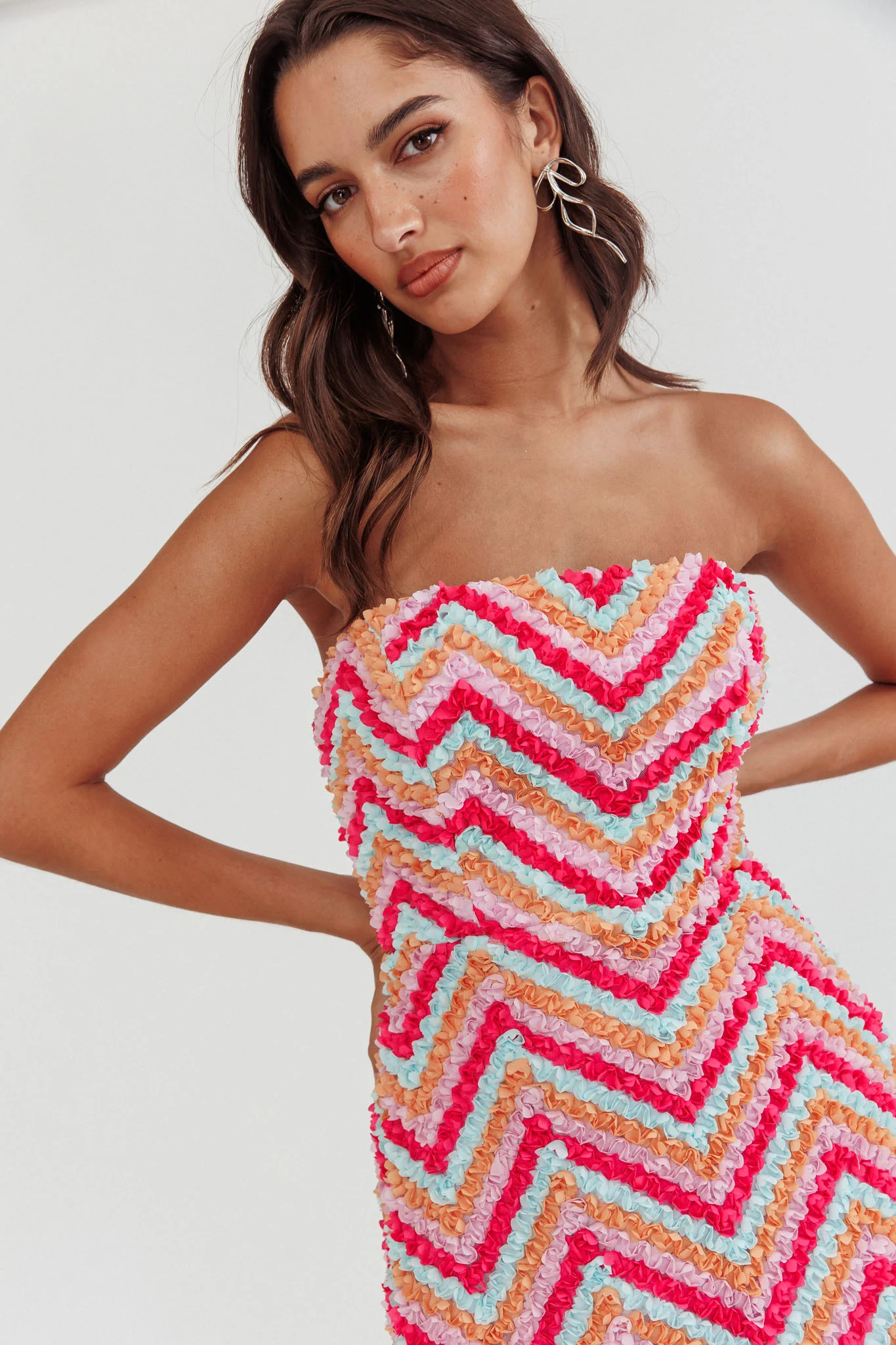 In Paris Embellished Chevron Mini Dress Fuchsia - Image 2