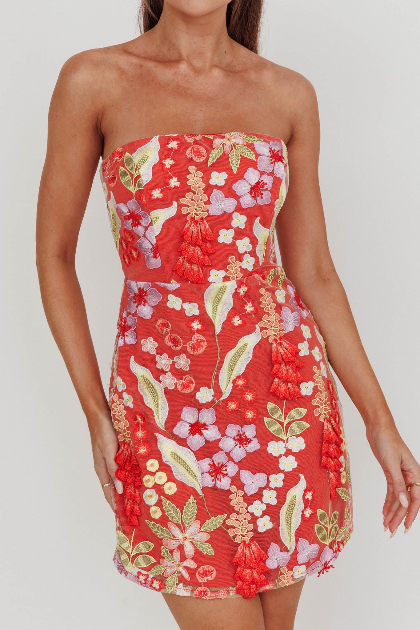 In Paris Embroidered Floral Mini Dress Orange - Image 5