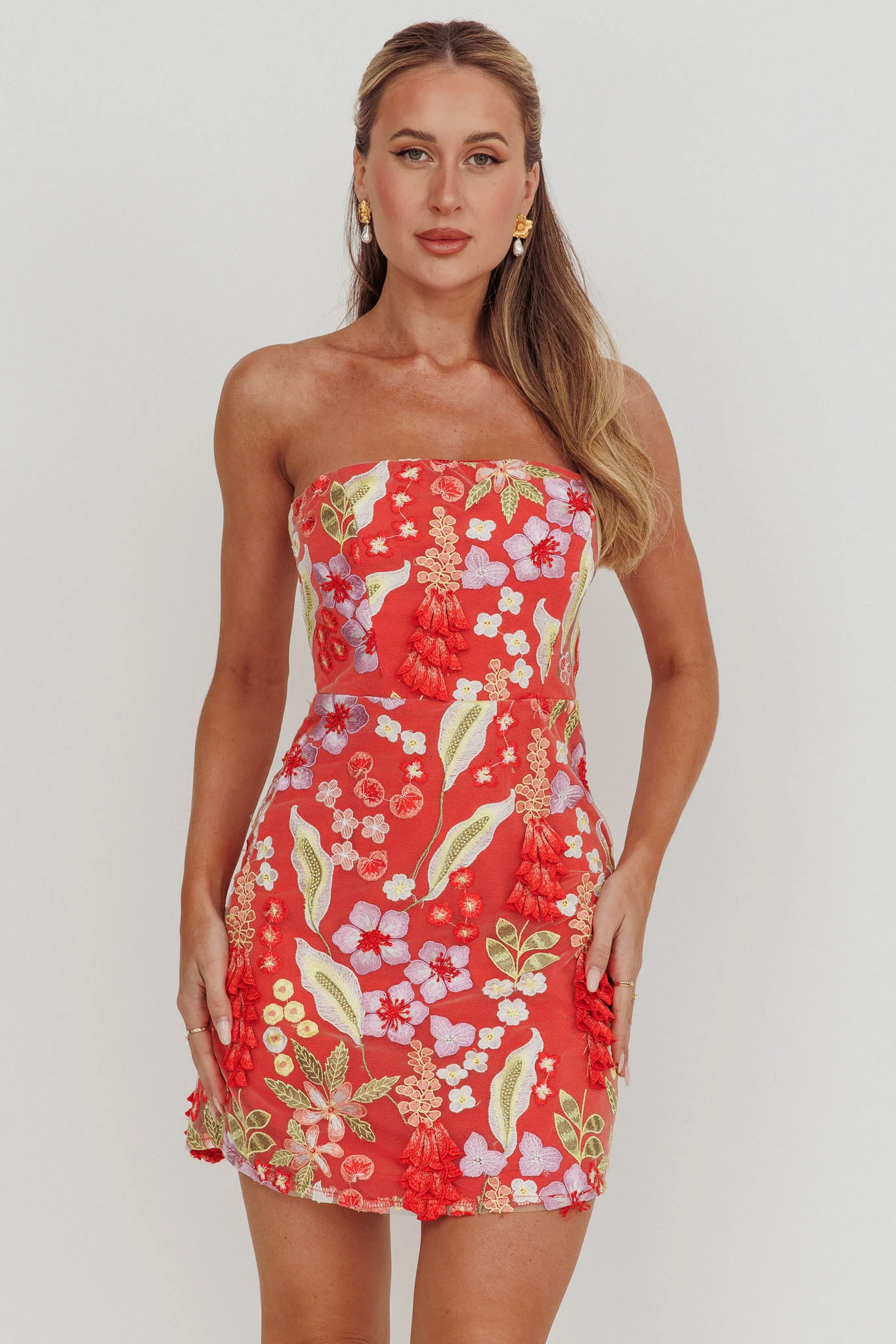 In Paris Embroidered Floral Mini Dress Orange - Image 6