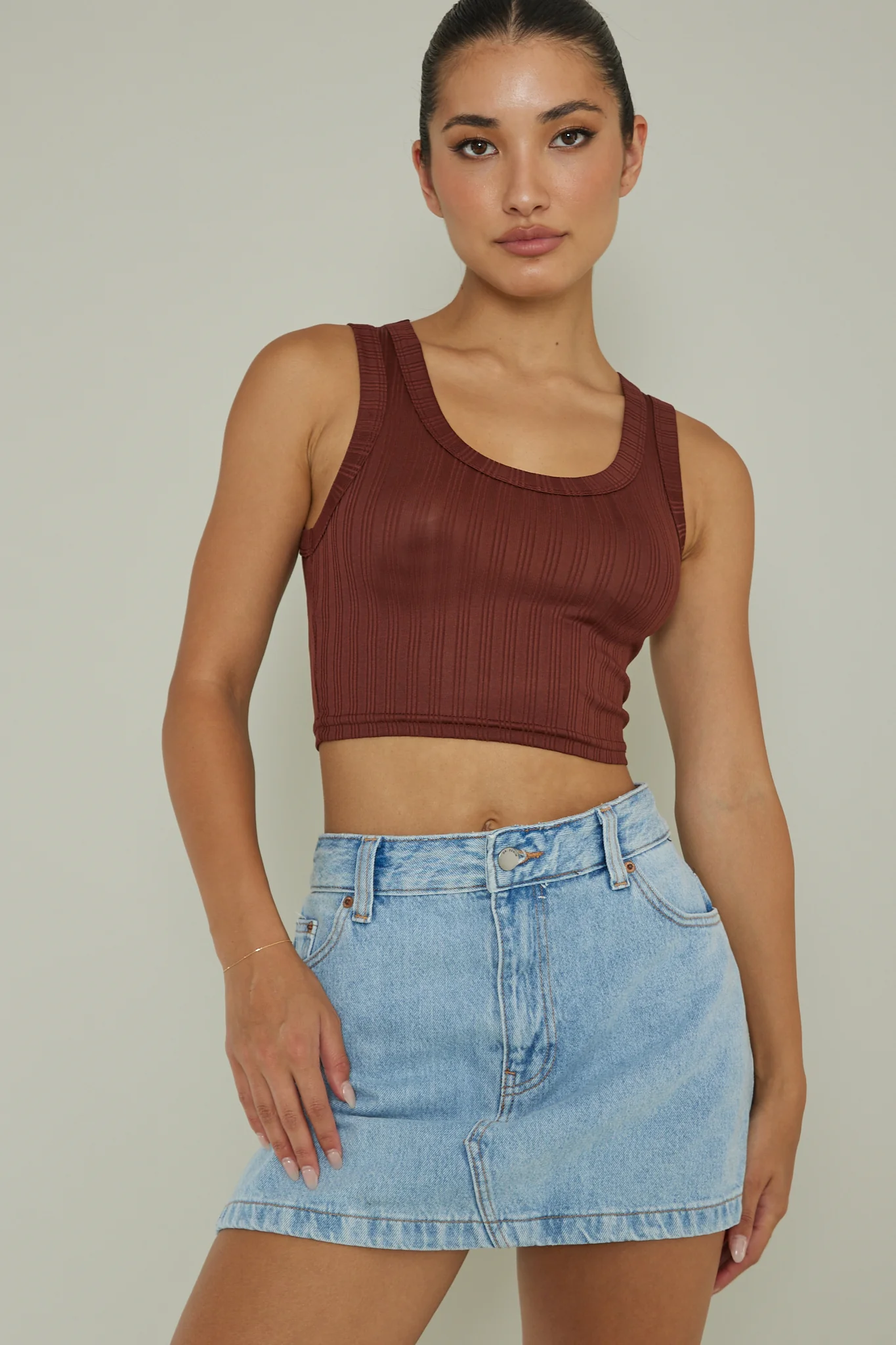 In Sync Scoop Neck Crop Top Chocolate - Image 5