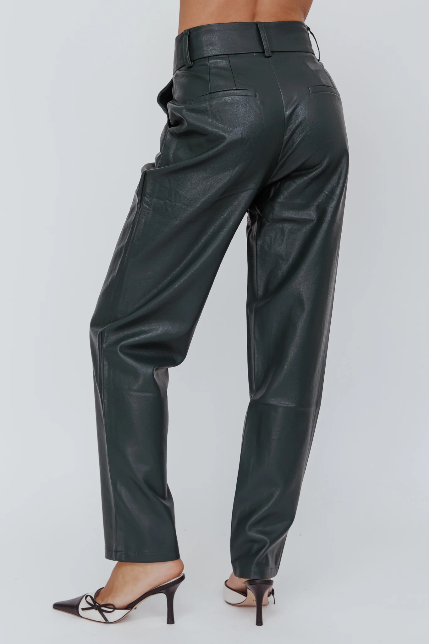 In Theory Faux Leather Pants Hunter Green - Image 2