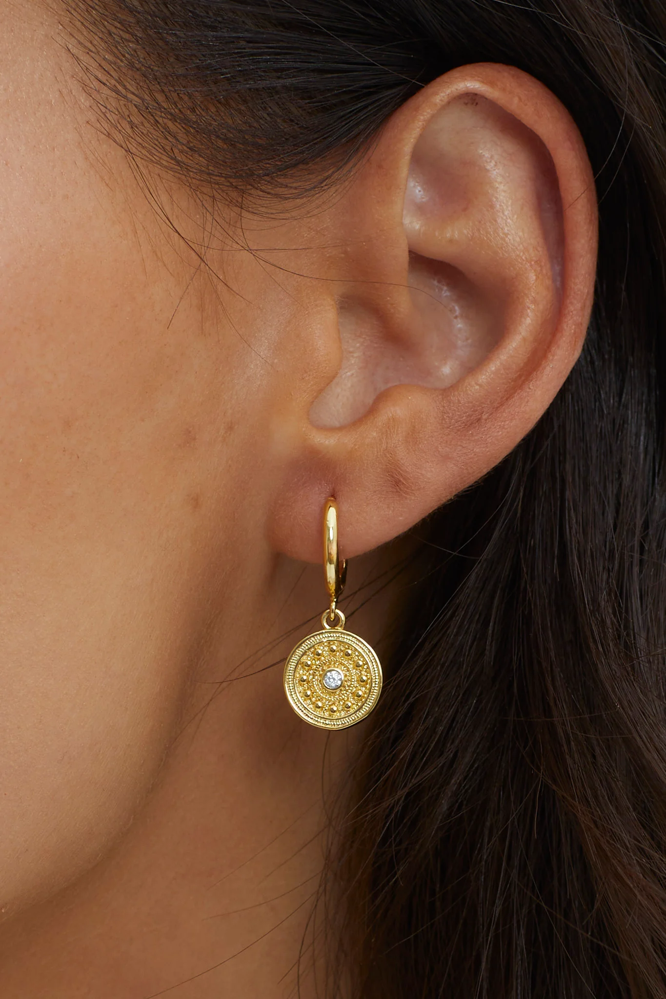 Inca Coin Dangle Earrings Gold - Image 3