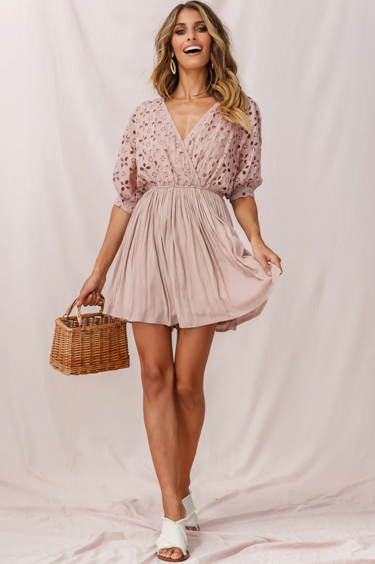 Indi Broderie Anglaise Swing Dress Mocha - Image 5