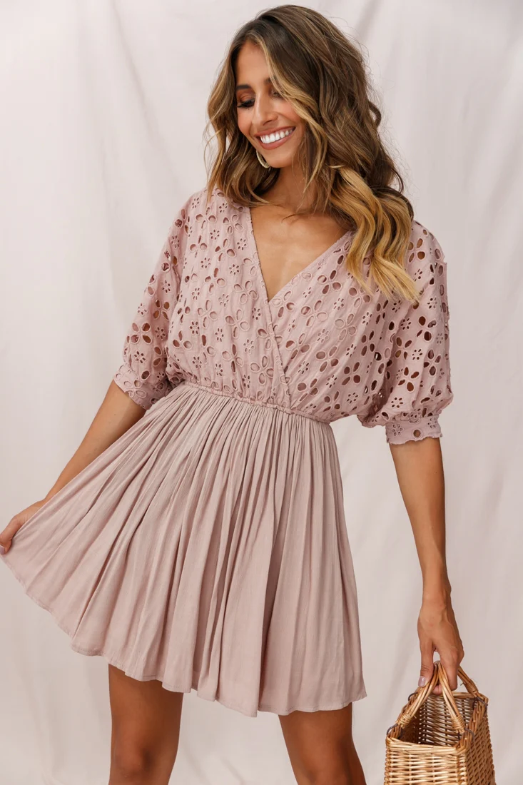 Indi Broderie Anglaise Swing Dress Mocha - Image 6