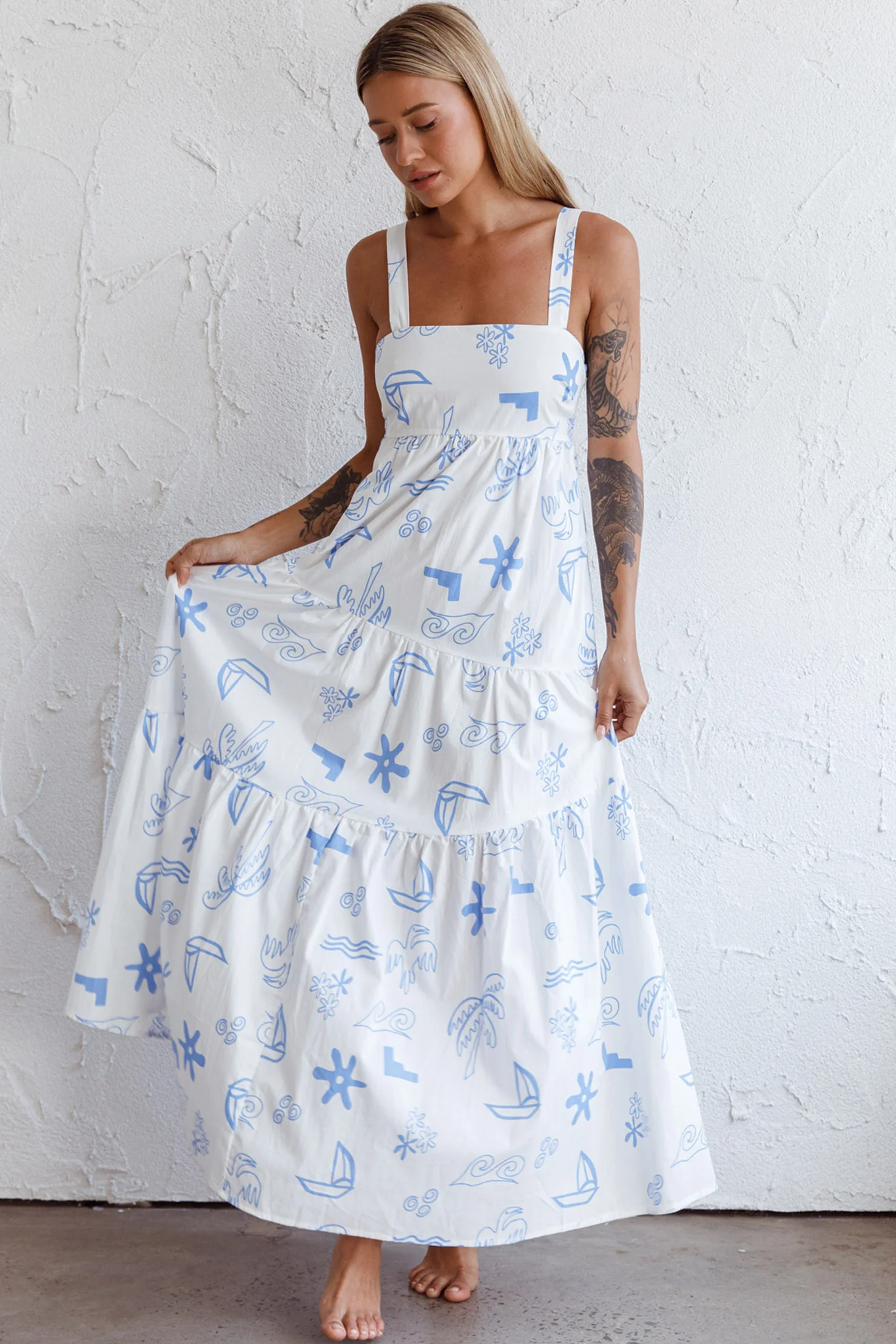 Indianna Square Neckline Maxi Dress Printed White - Image 3