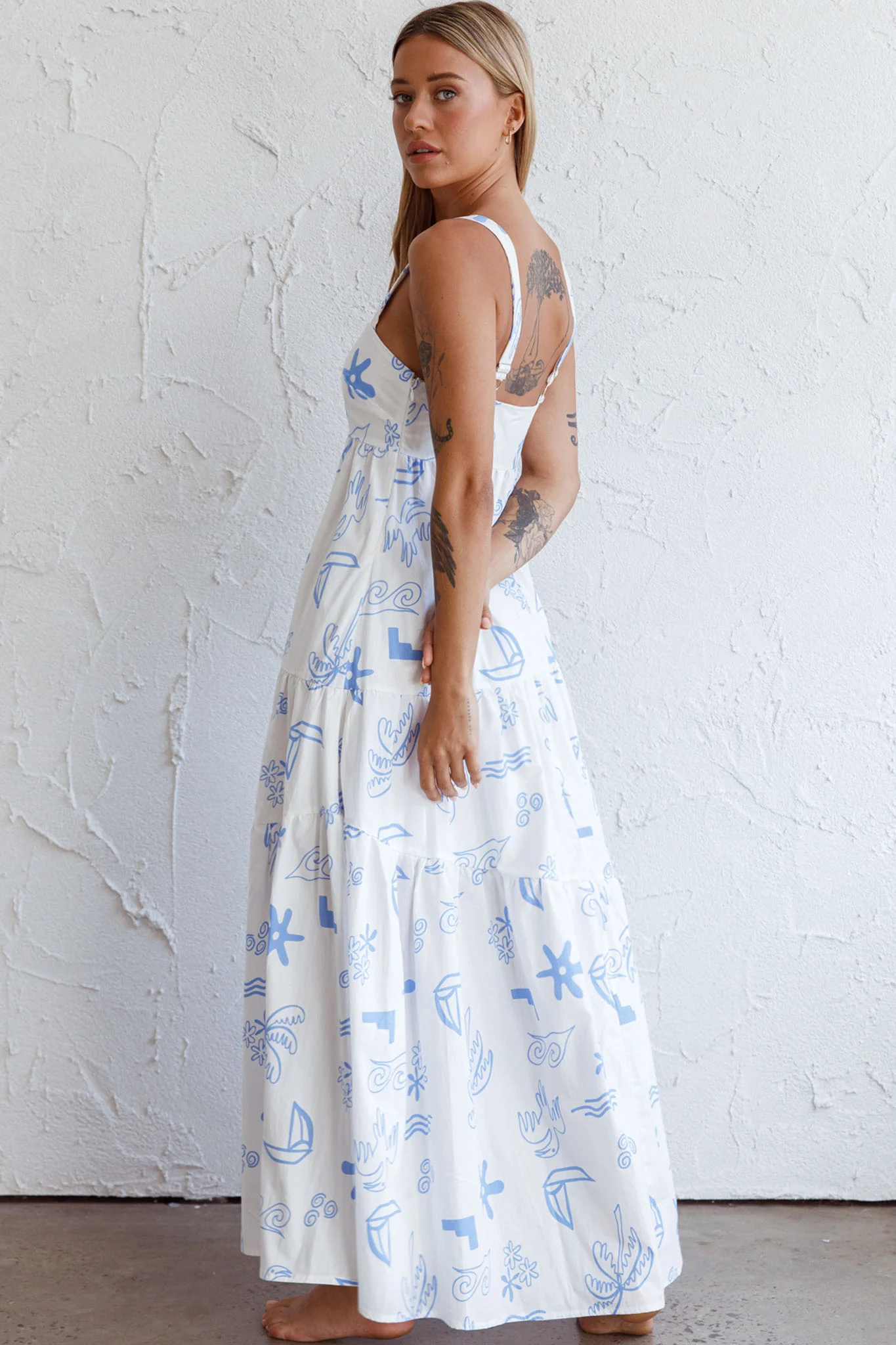 Indianna Square Neckline Maxi Dress Printed White - Image 9
