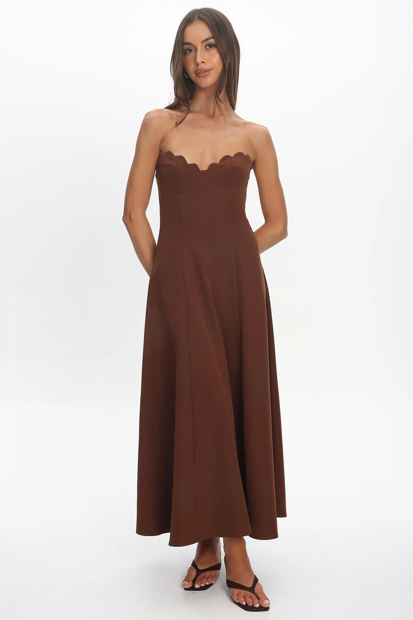 Infiniti Scalloped Sweethear Neckline Midi Dress Chocolate - Image 6
