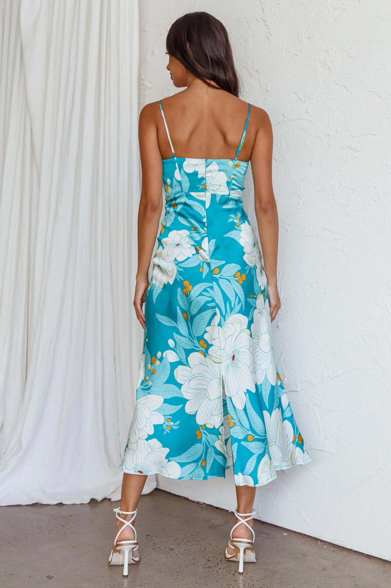 Infinity Pintuck Bust Midi Dress Flower Teal - Image 3