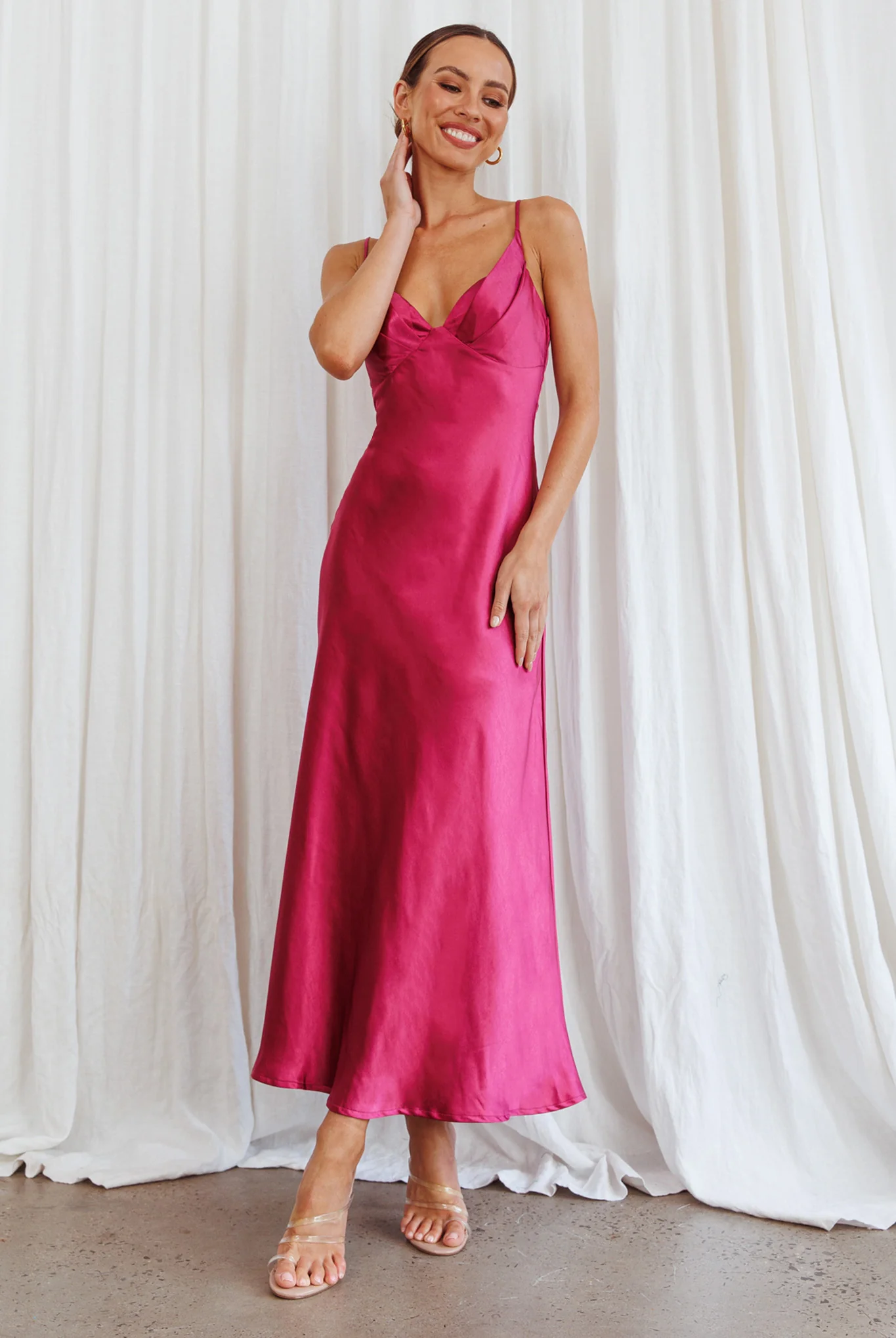 Infinity Pintuck Bust Midi Dress Fuchsia - Image 3