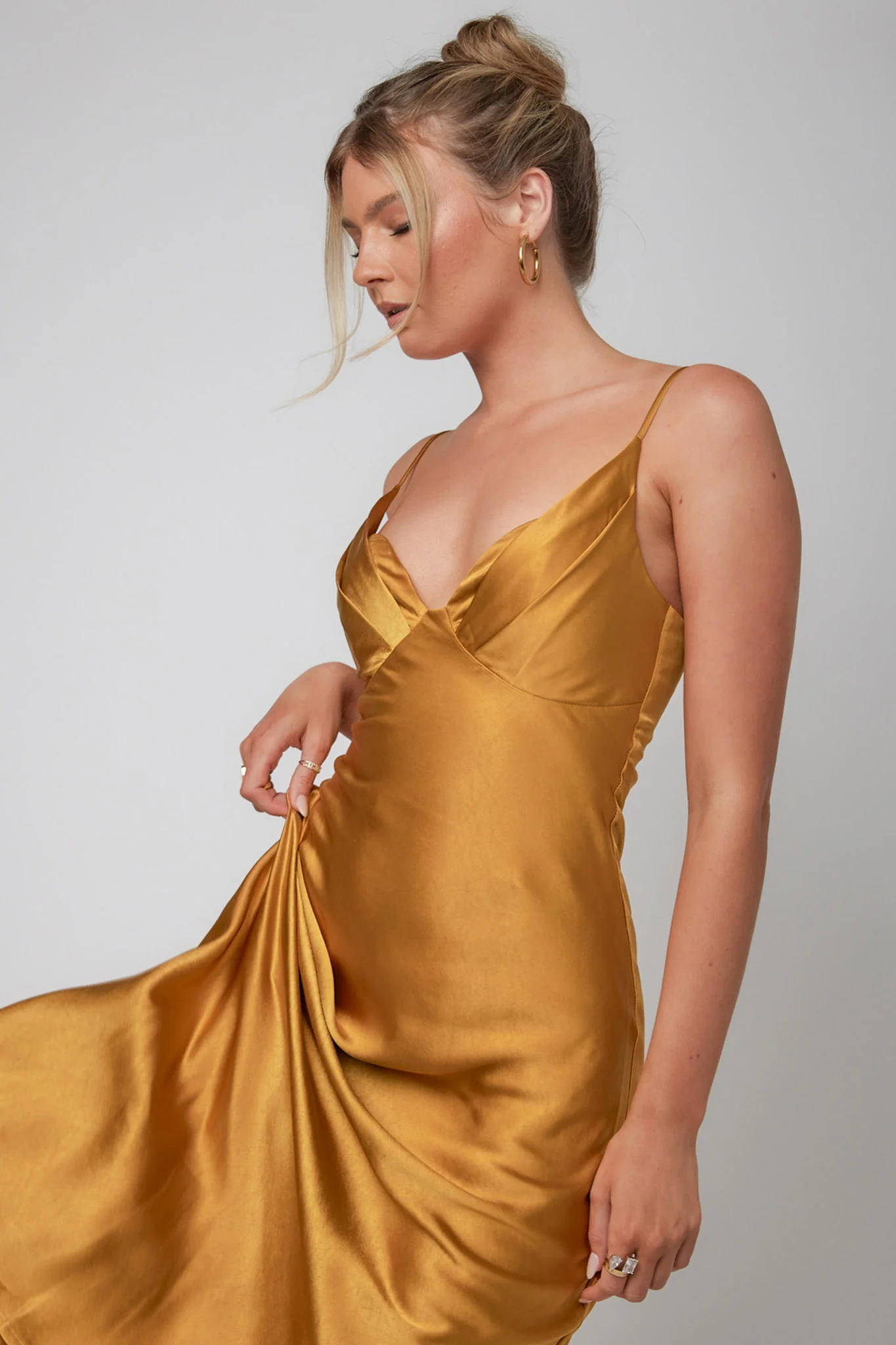 Infinity Pintuck Bust Midi Dress Mustard - Image 5