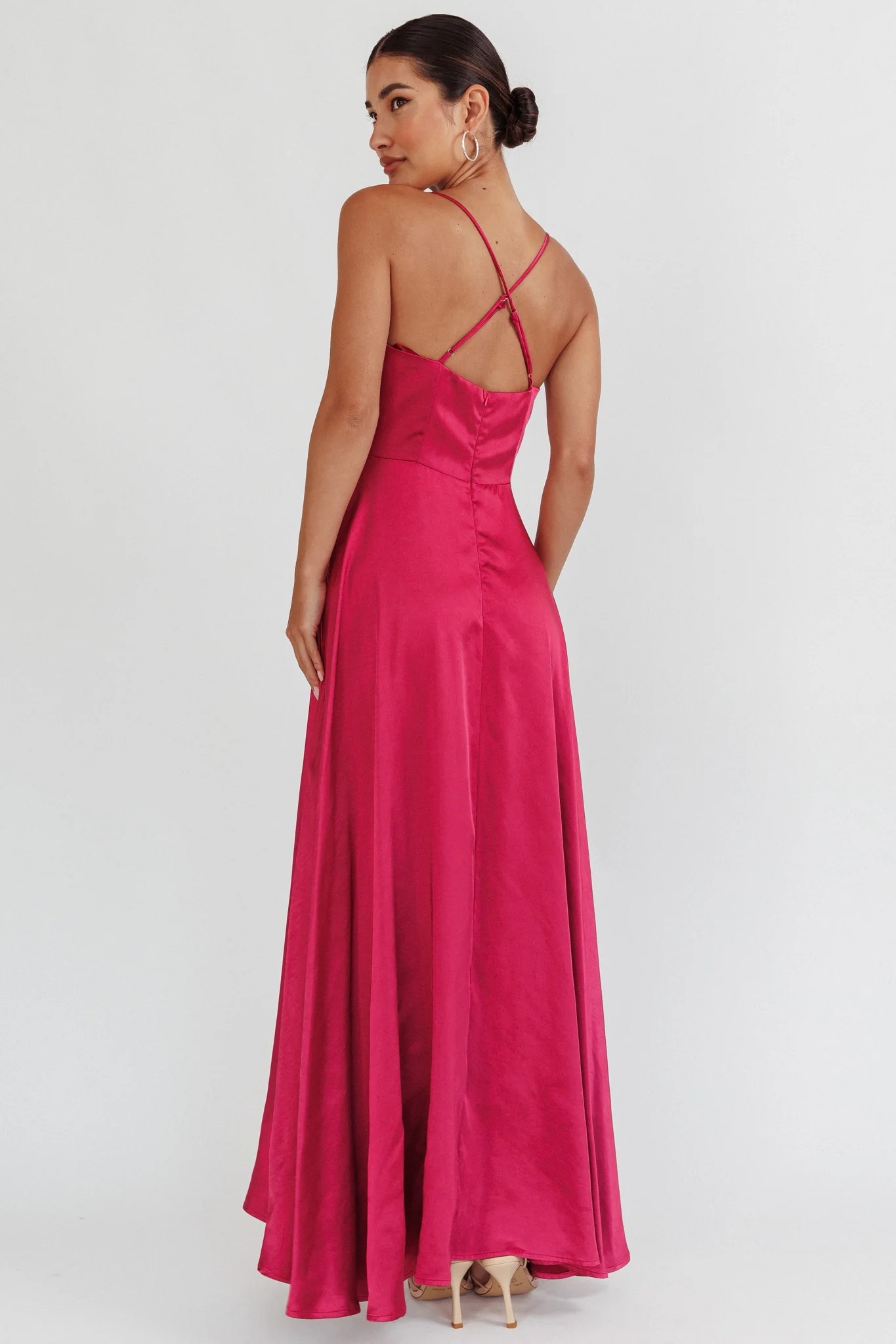 Inner Light Gathered Bust Split Maxi Dress Wine - Image 4