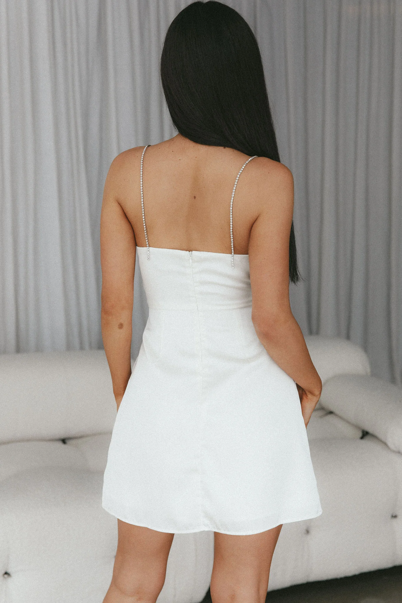 Insignia Twist Bust Diamante Mini Dress Cream - Image 8