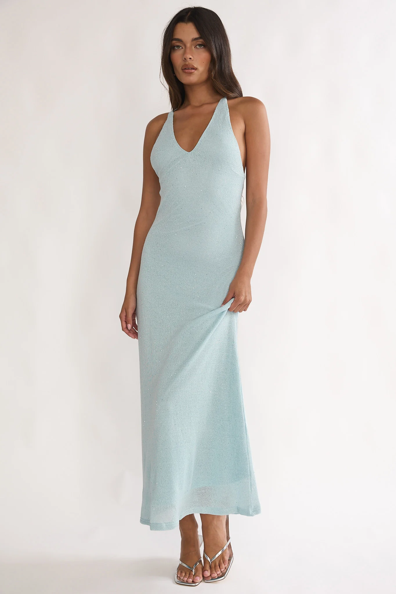 Introductions Knit Sequin Maxi Dress Blue - Image 2