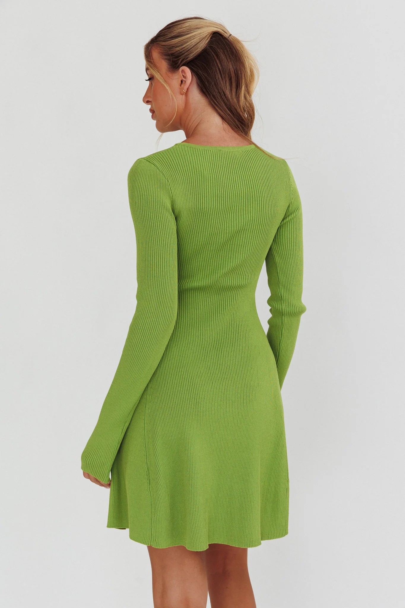 Intuitions Long Sleeve Ribbed Knit Dress Green - Image 2