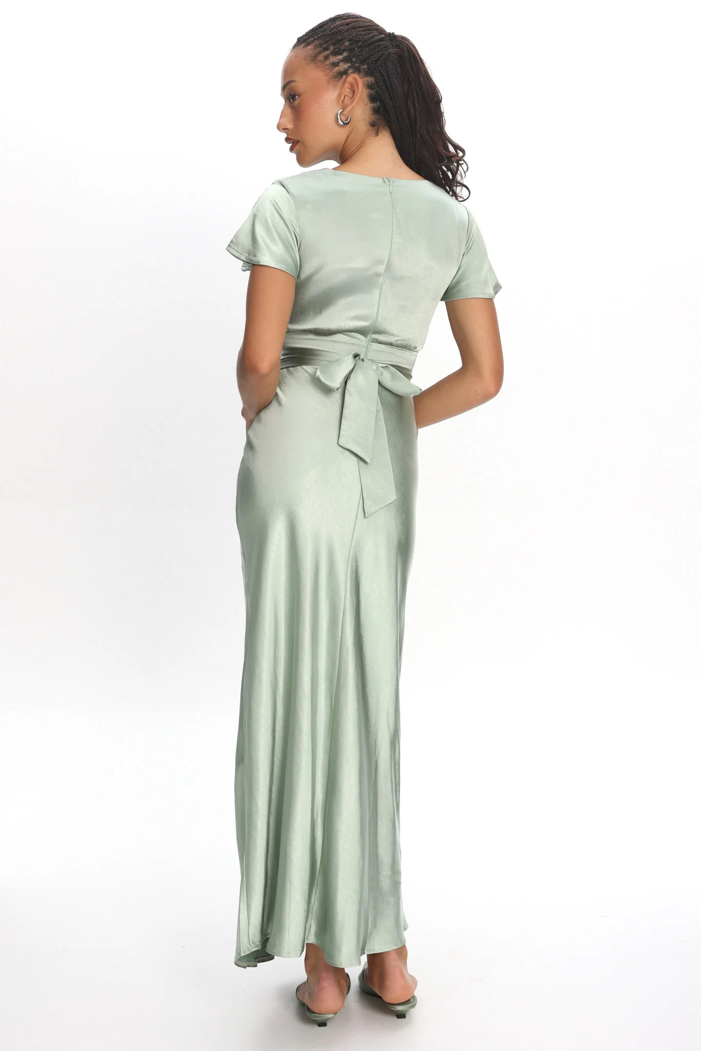 Irena Twist Bust Short Sleeve Dress Sage - Image 3