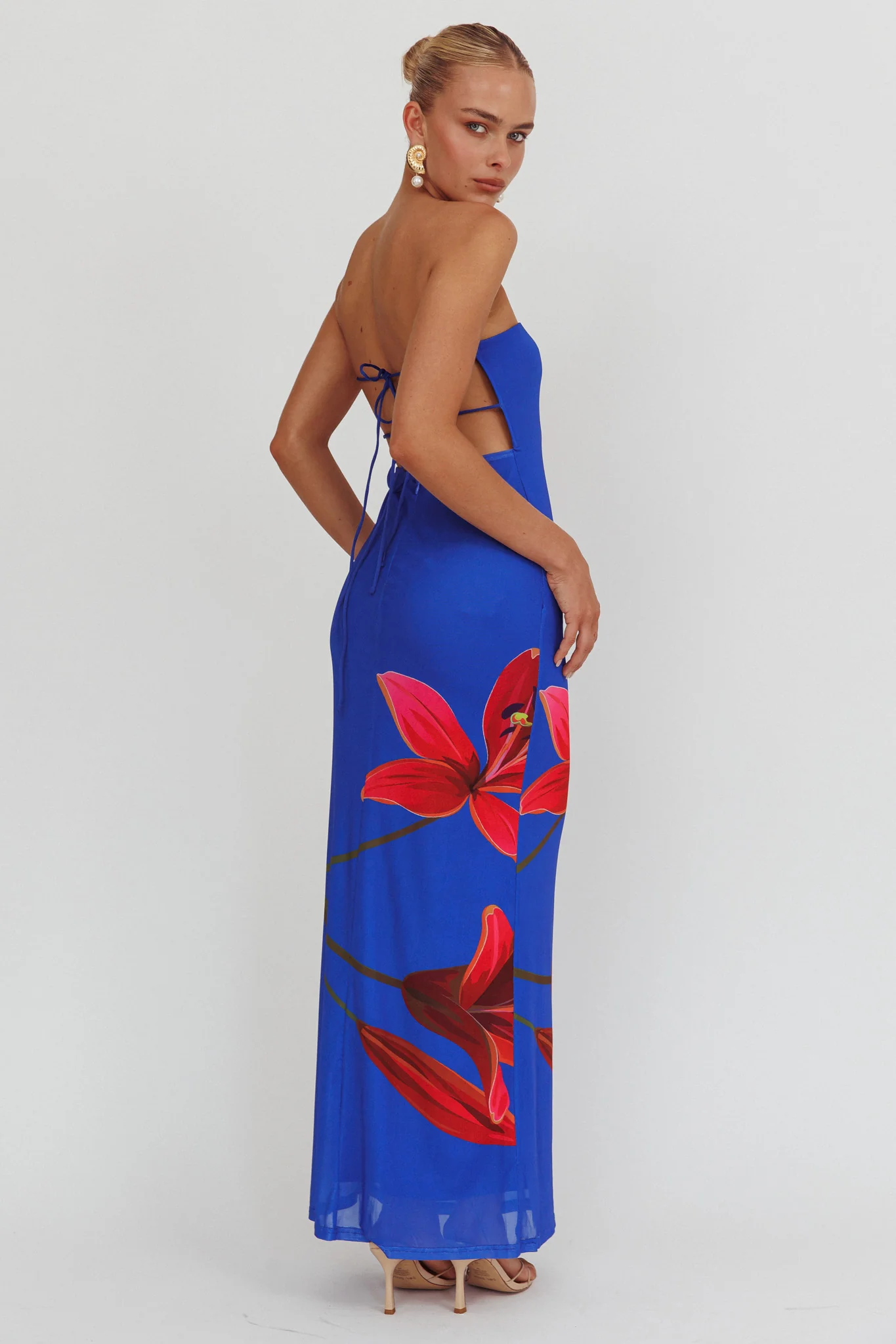 Iridian Strapless Floral Maxi Dress Blue - Image 2