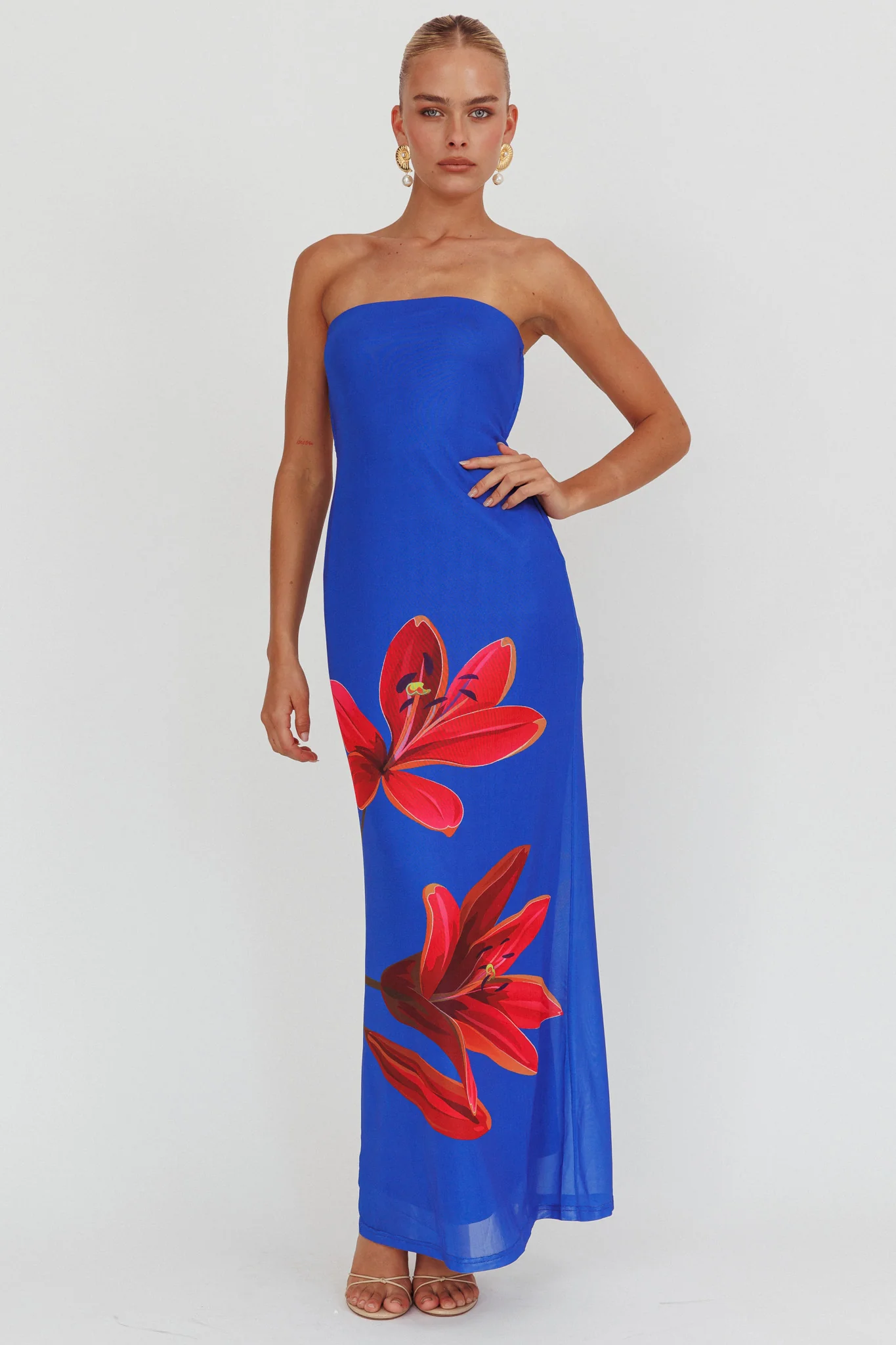 Iridian Strapless Floral Maxi Dress Blue - Image 5