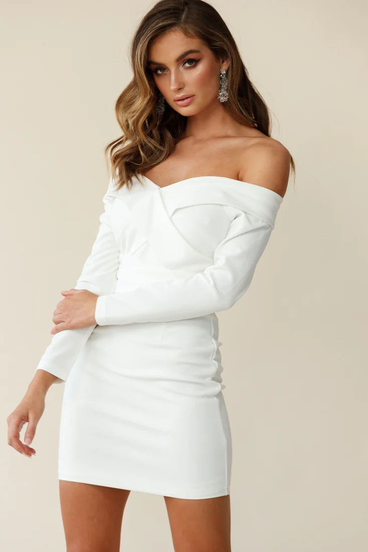 Irina Off-Shoulder Long Sleeve Wrap Dress White - Image 3