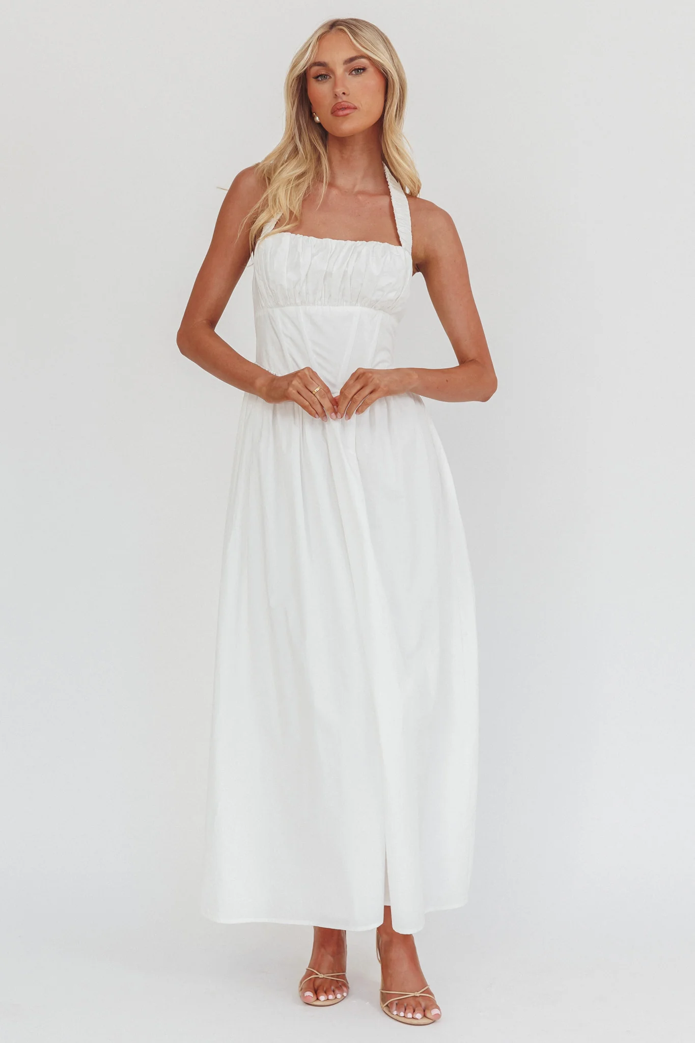 Irisa Elasticated Halter Maxi Dress White - Image 5