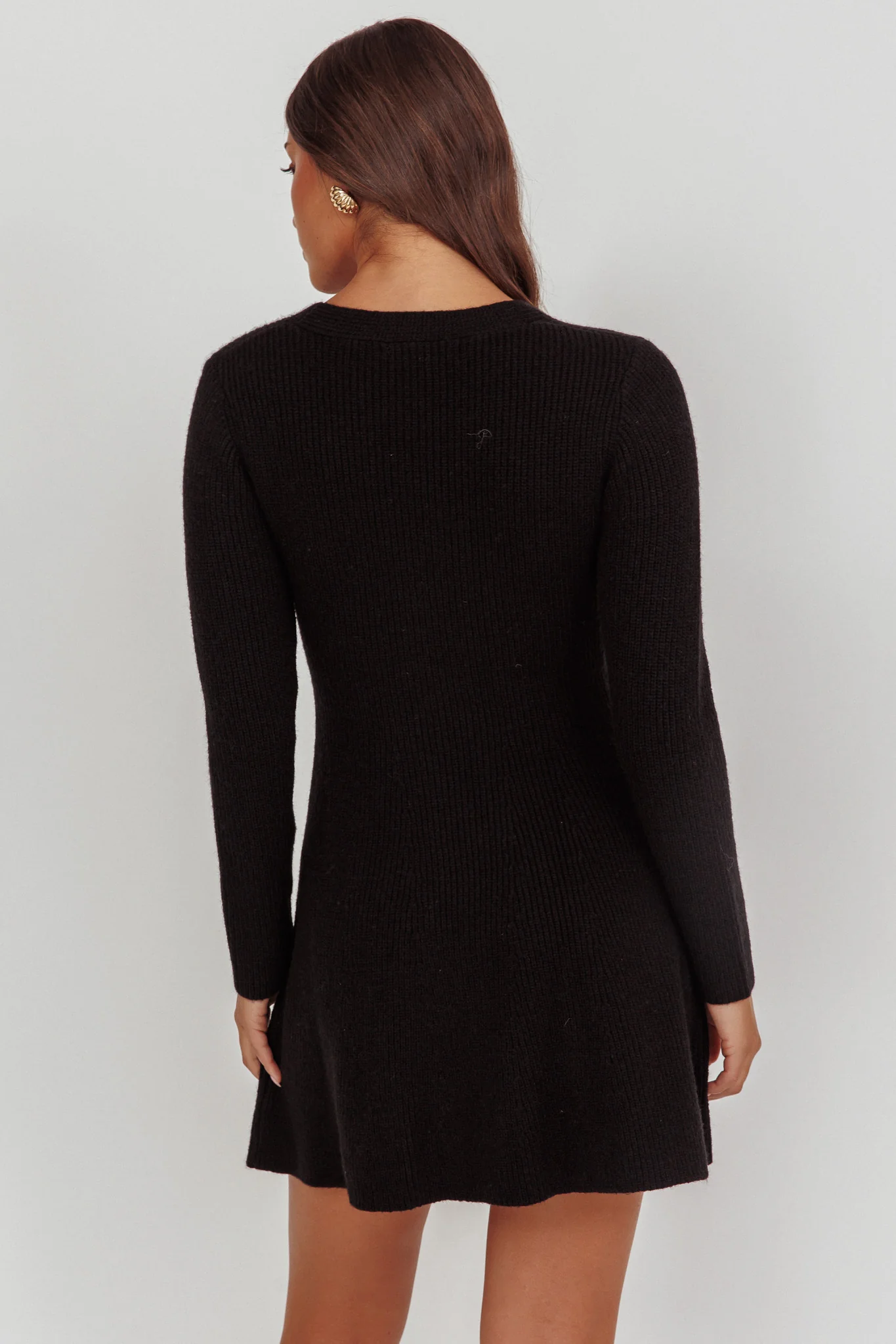 Irma Gold Button Knit Mini Dress Black - Image 2