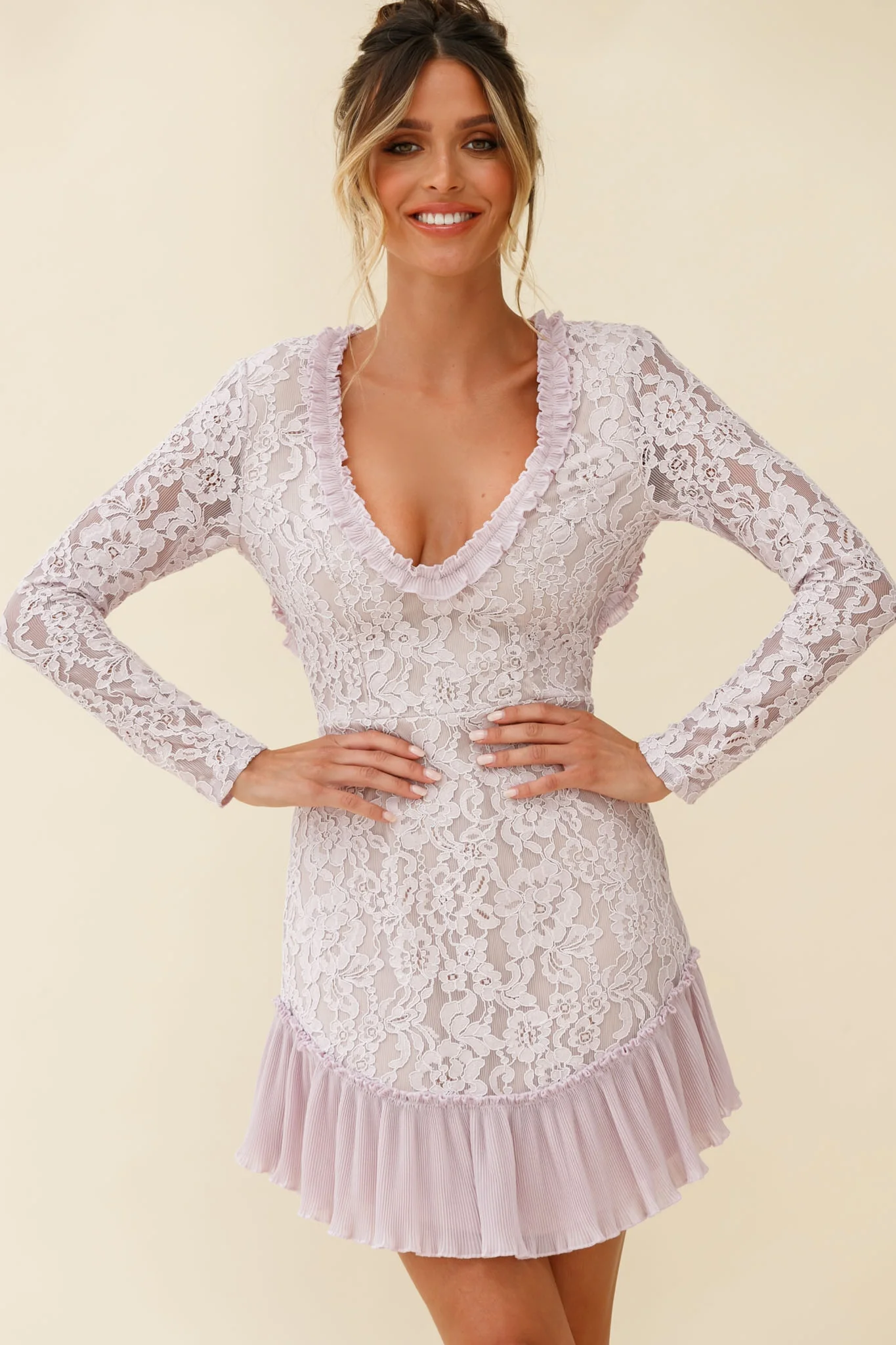 Isabella Long Sleeve Open Back Lace Dress Blush - Image 6