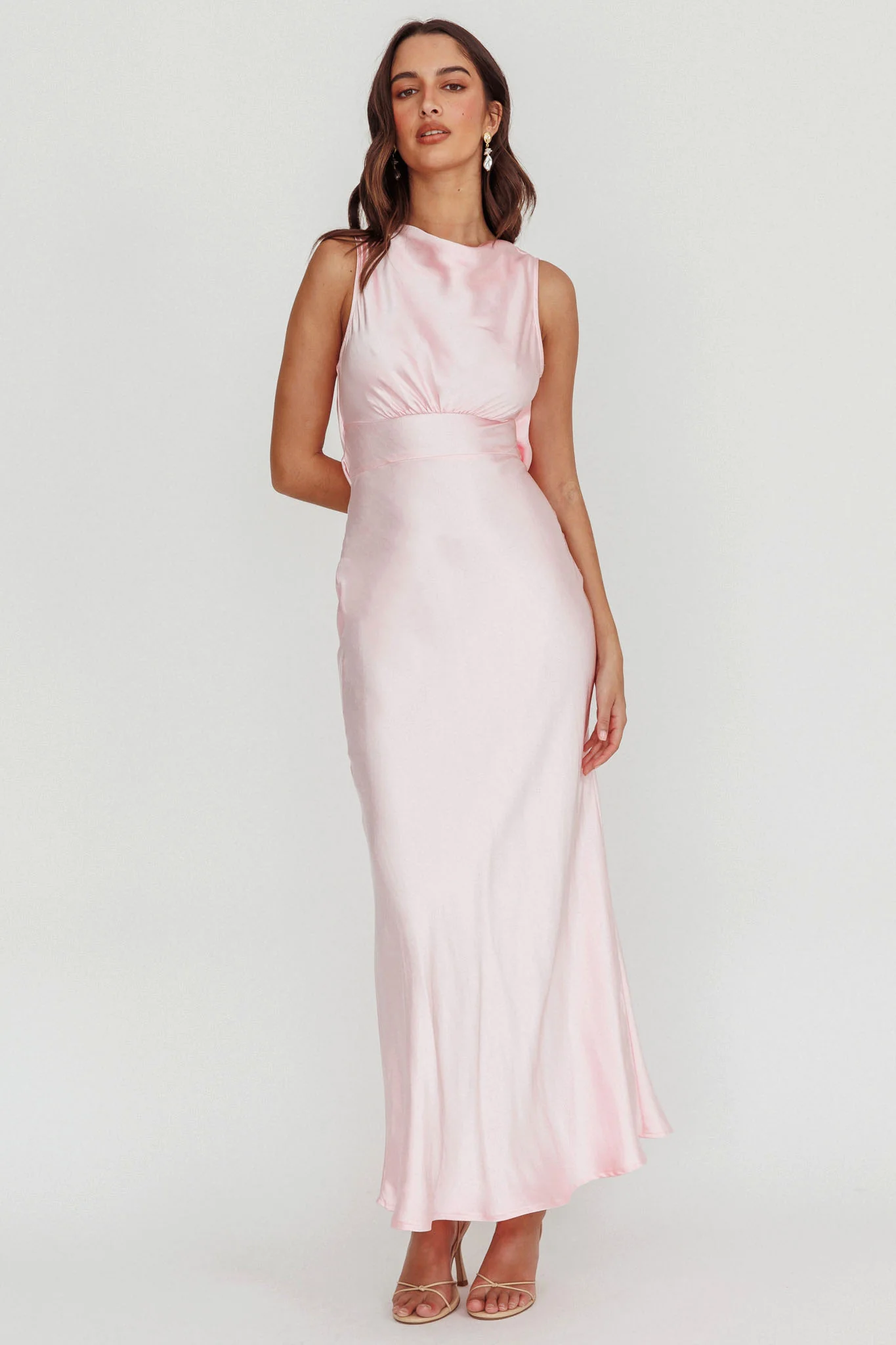 Isabella Satin Backless Maxi Dress Pink - Image 3