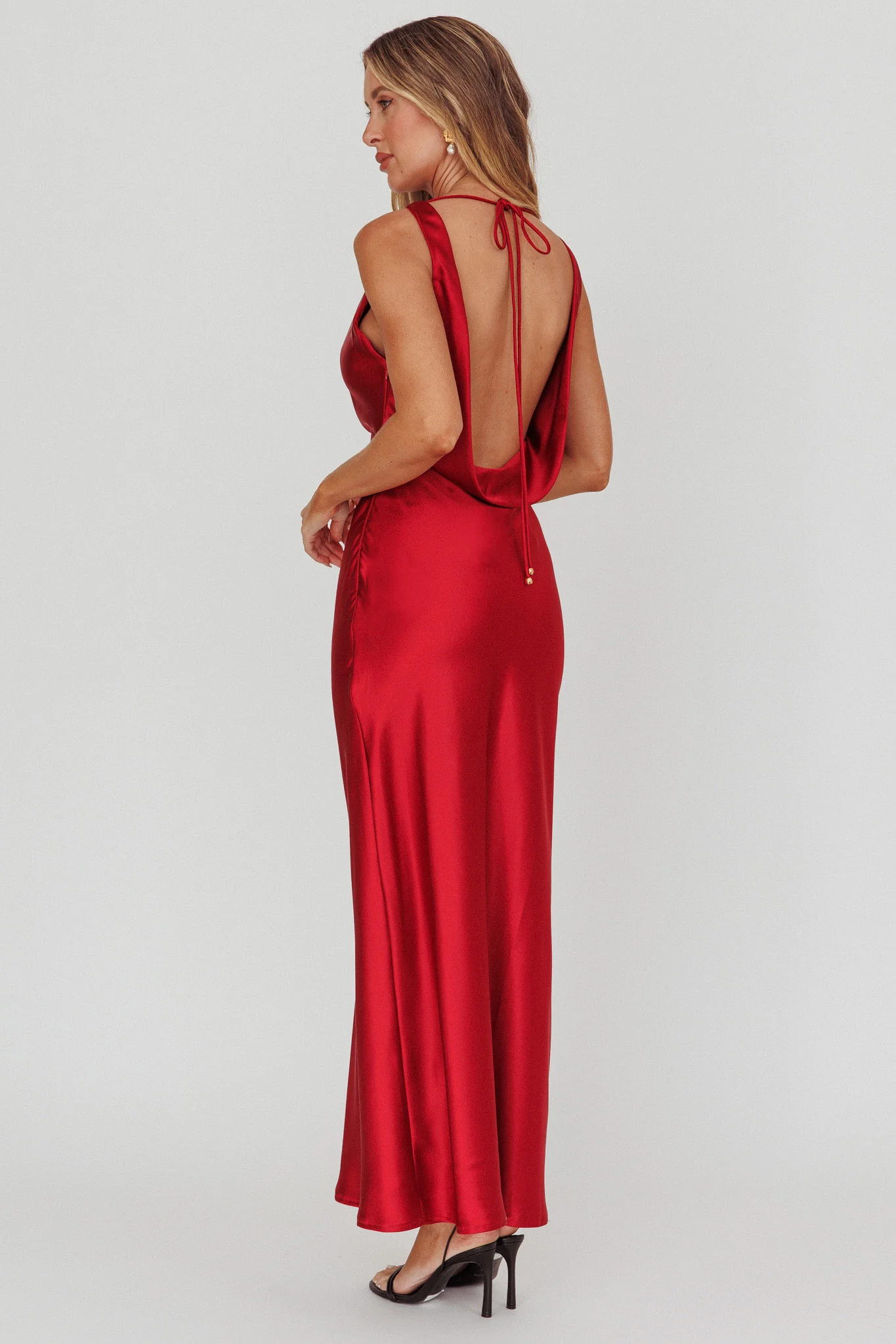 Isabella Satin Backless Maxi Dress Wine - Image 2