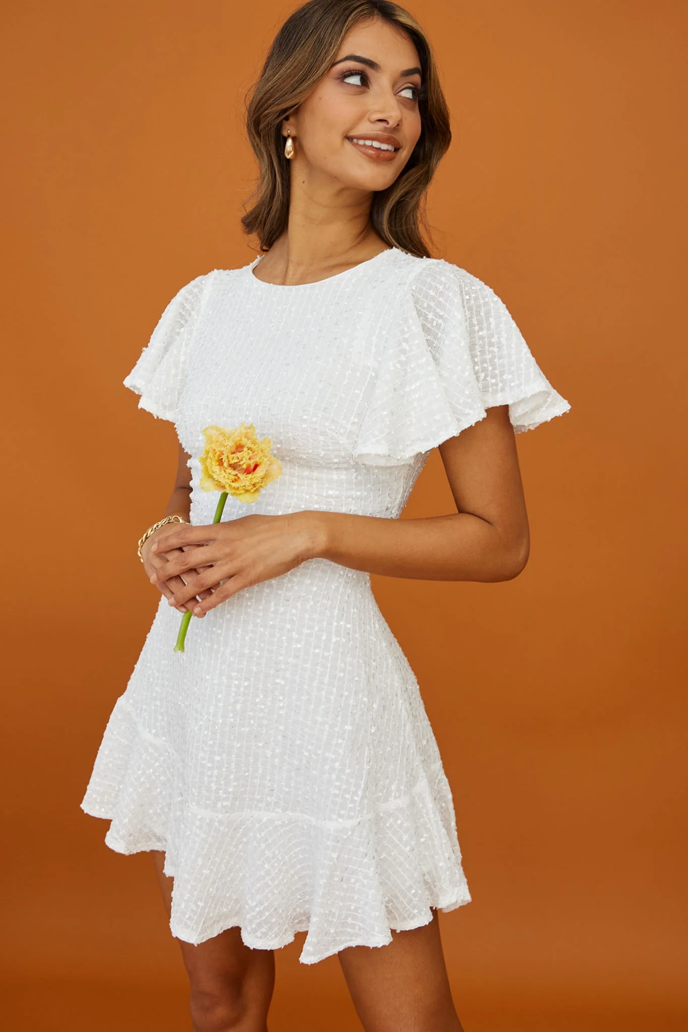Isabelle Angel Sleeve Empire Dress White - Image 5