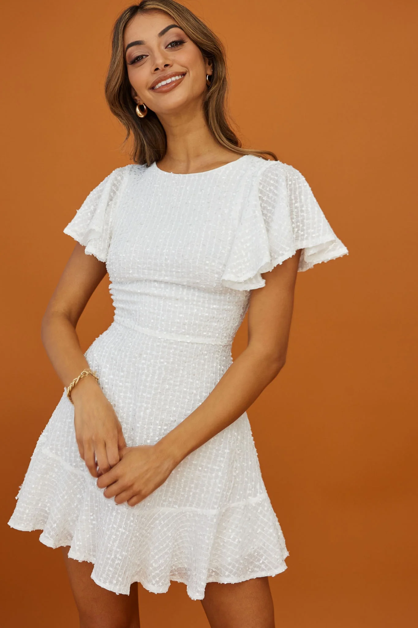 Isabelle Angel Sleeve Empire Dress White - Image 6