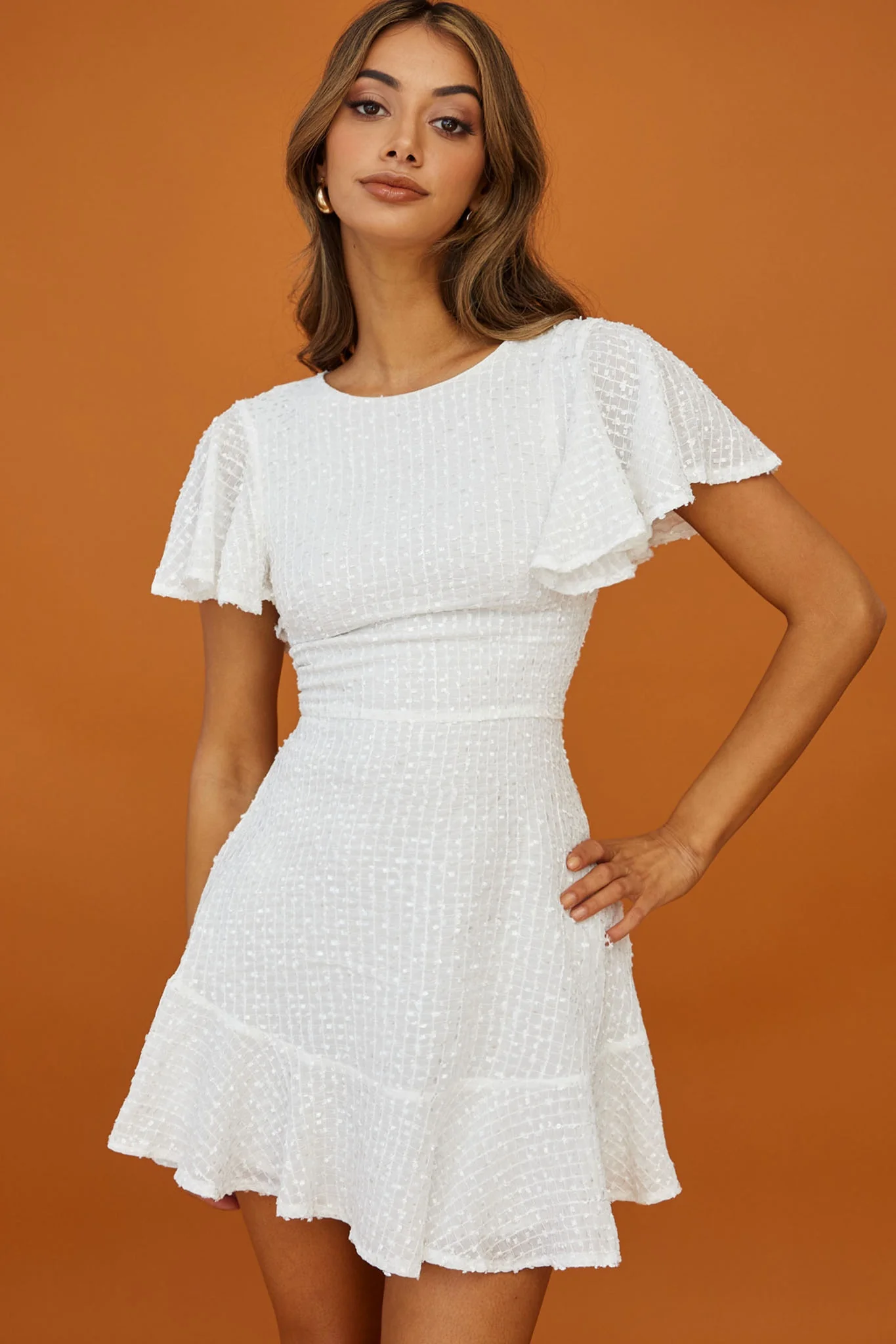 Isabelle Angel Sleeve Empire Dress White - Image 8