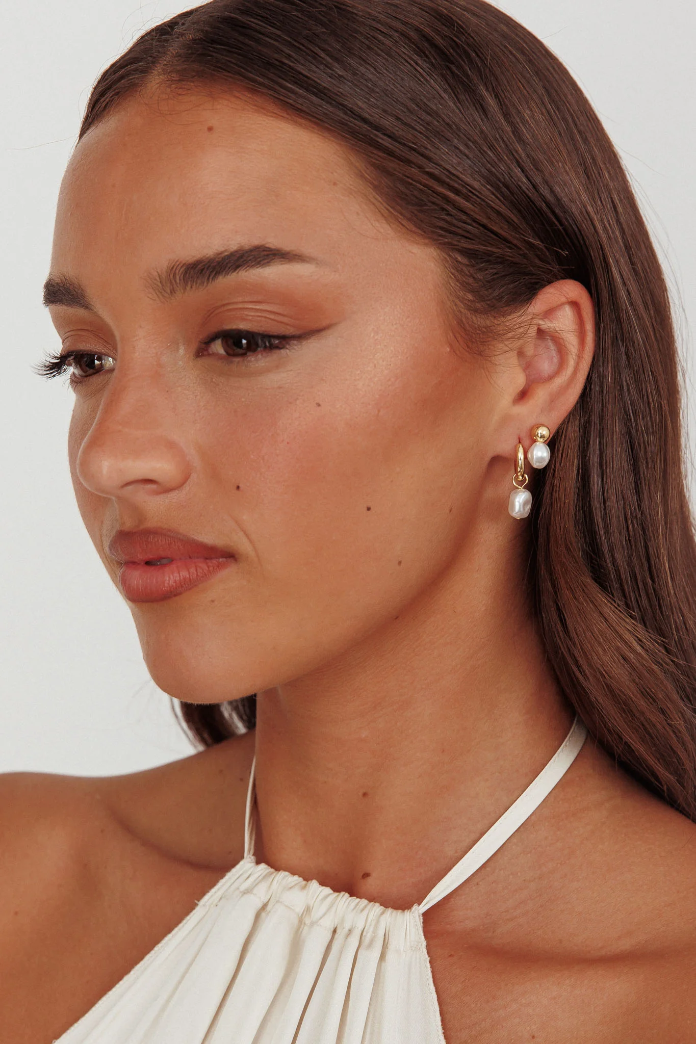 Isadore Hoop And Stud Earrings Set Gold Pearl - Image 3