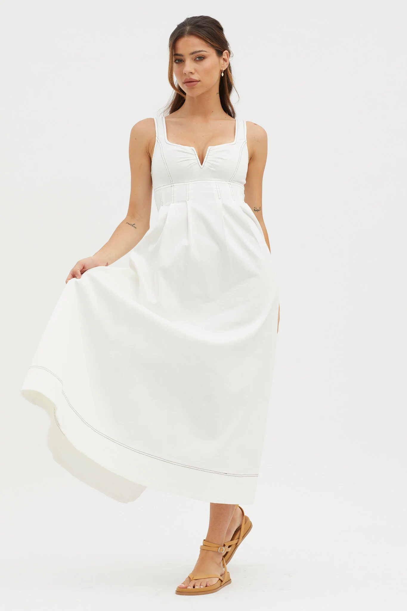 Isadore V-Bust Midi Dress White - Image 3