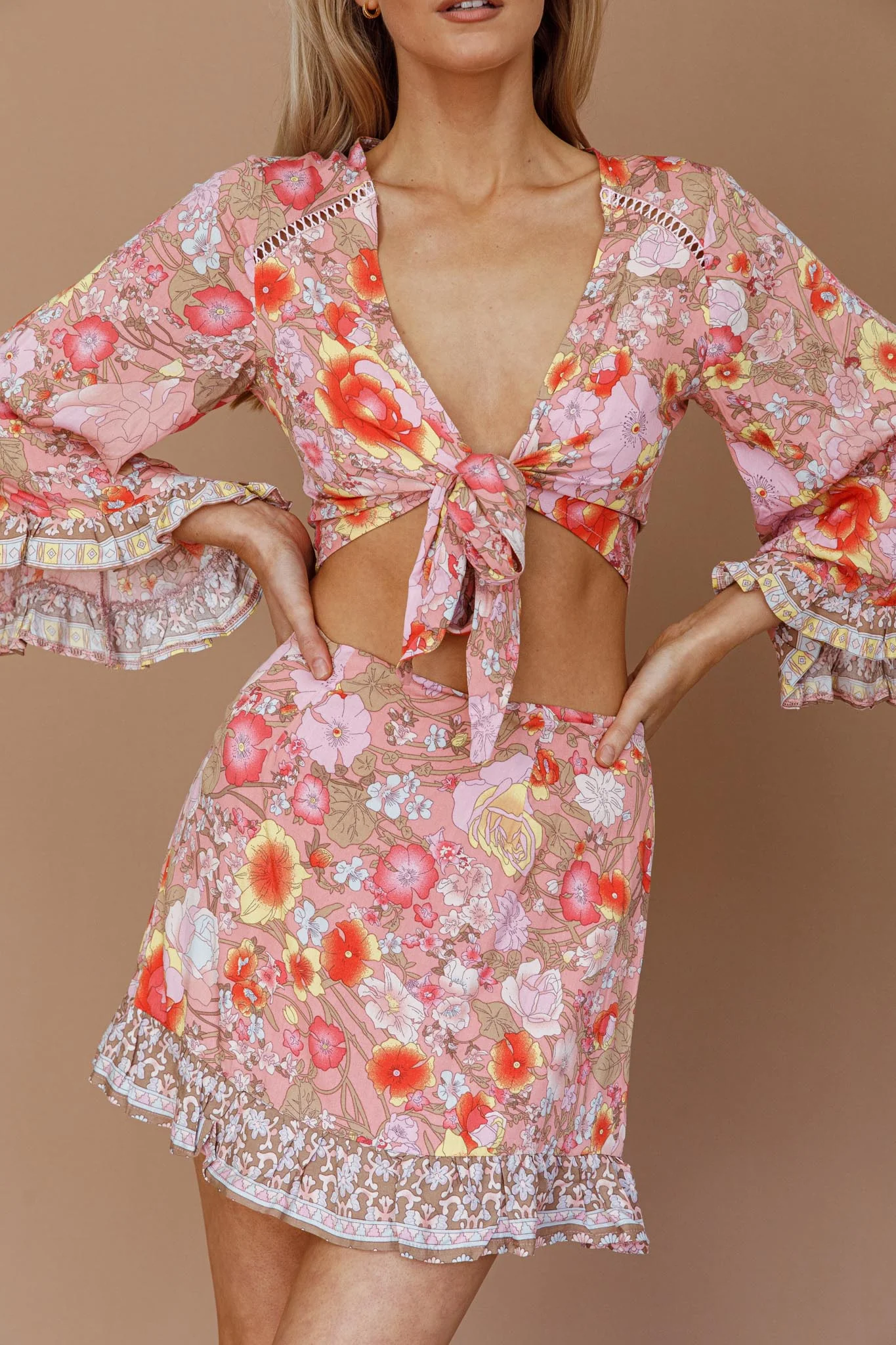 Island Girl Frill Hem Mini Skirt Floral Pink - Image 5