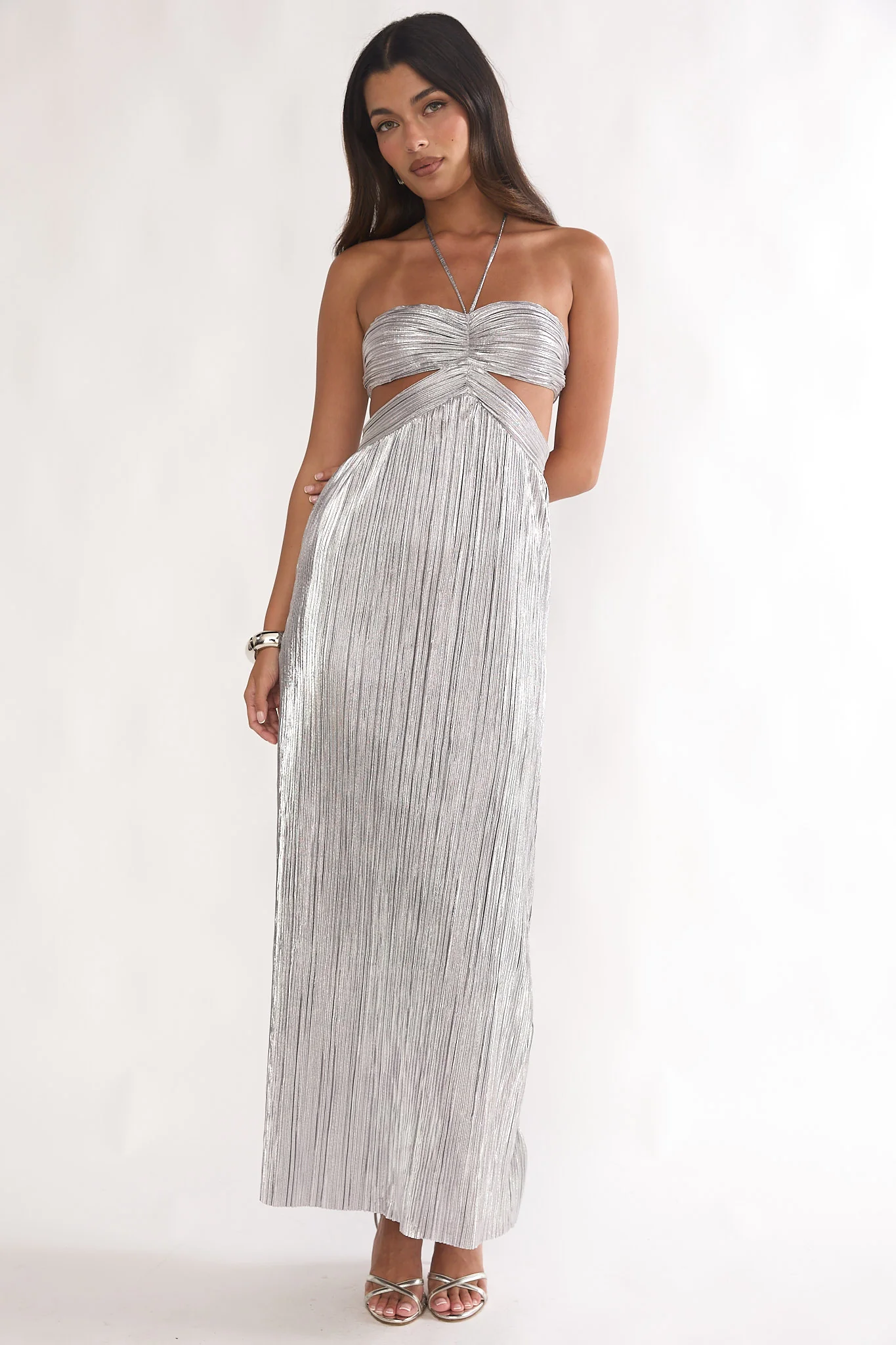 Isle Cut-Out Halterneck Maxi Dress Silver - Image 4