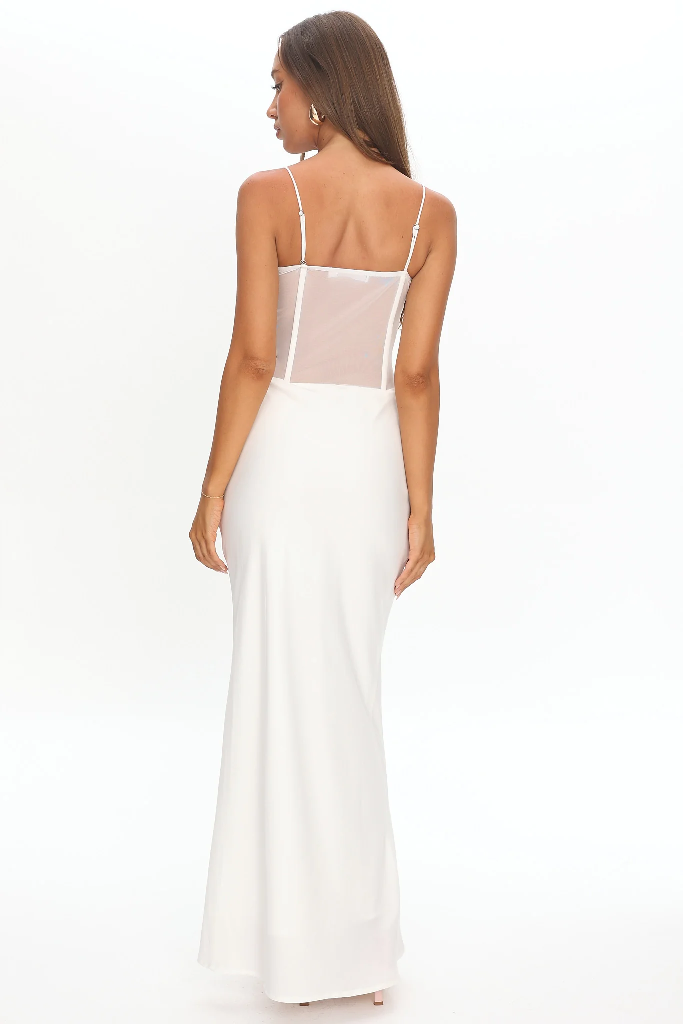 Ismera Sheer Bodice Rosette Maxi Dress White - Image 2