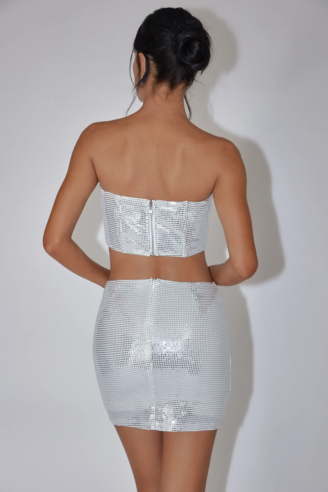 It Girls Sequin Mini Skirt Silver - Image 3