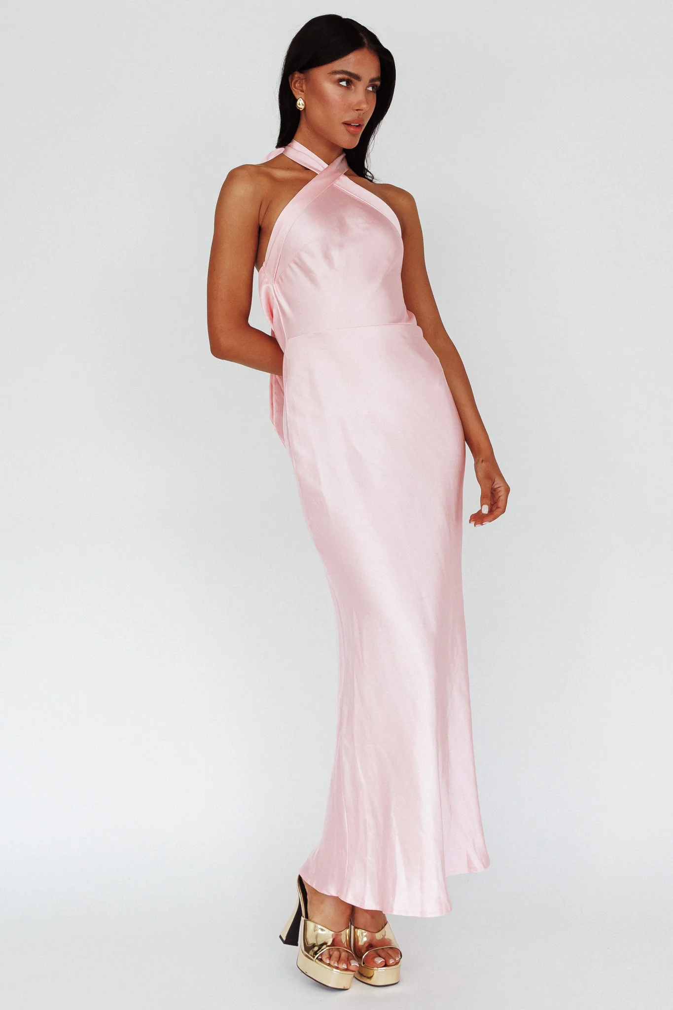 Italia Azure Crossover Halterneck Maxi Dress Pearl - Image 2