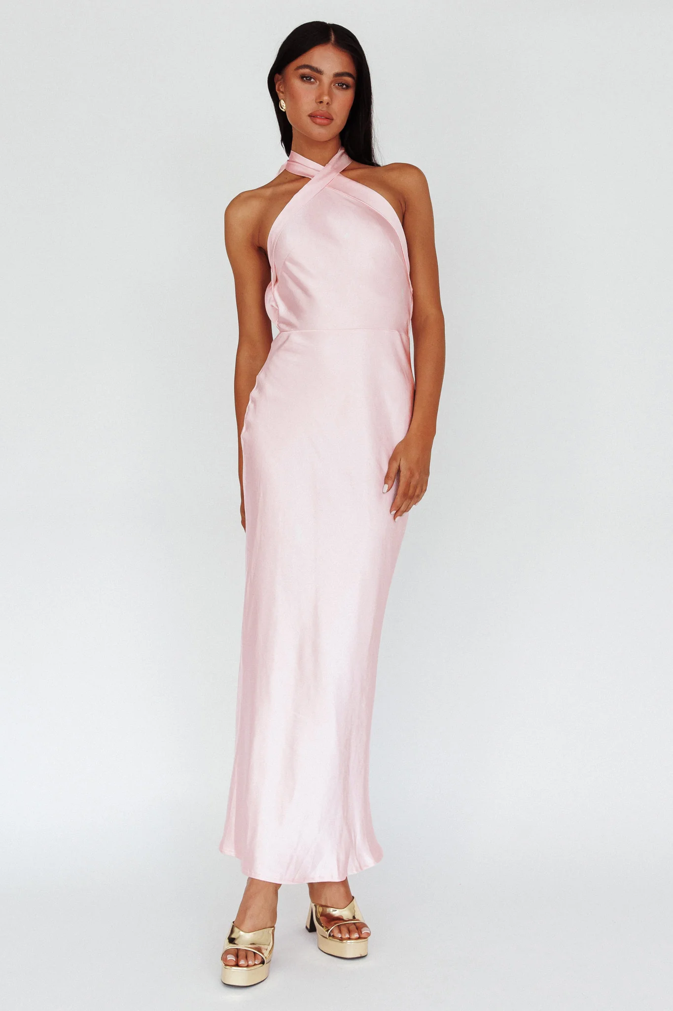 Italia Azure Crossover Halterneck Maxi Dress Pearl - Image 5