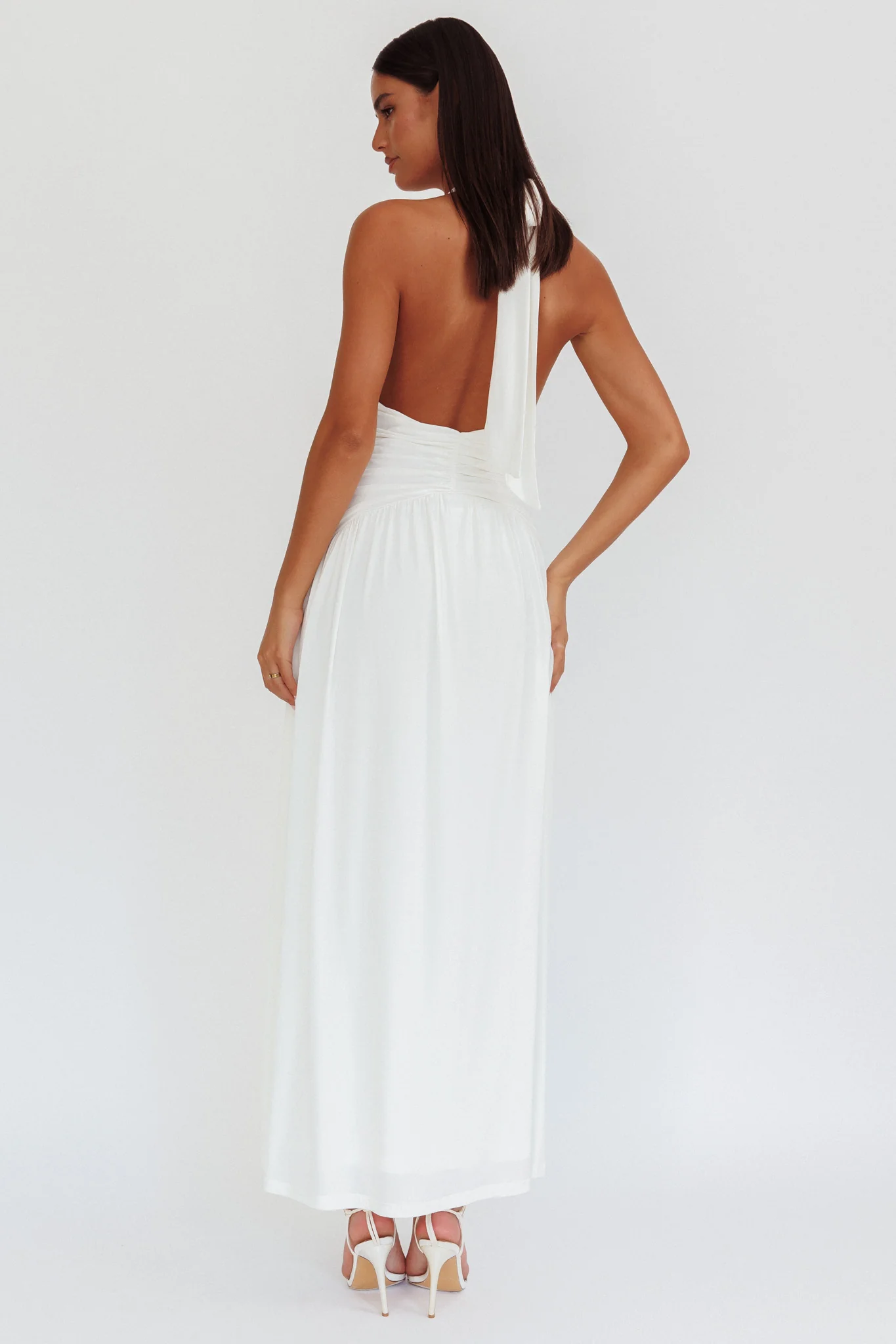 Italia Azure Gathered Waist Maxi Dress White - Image 2