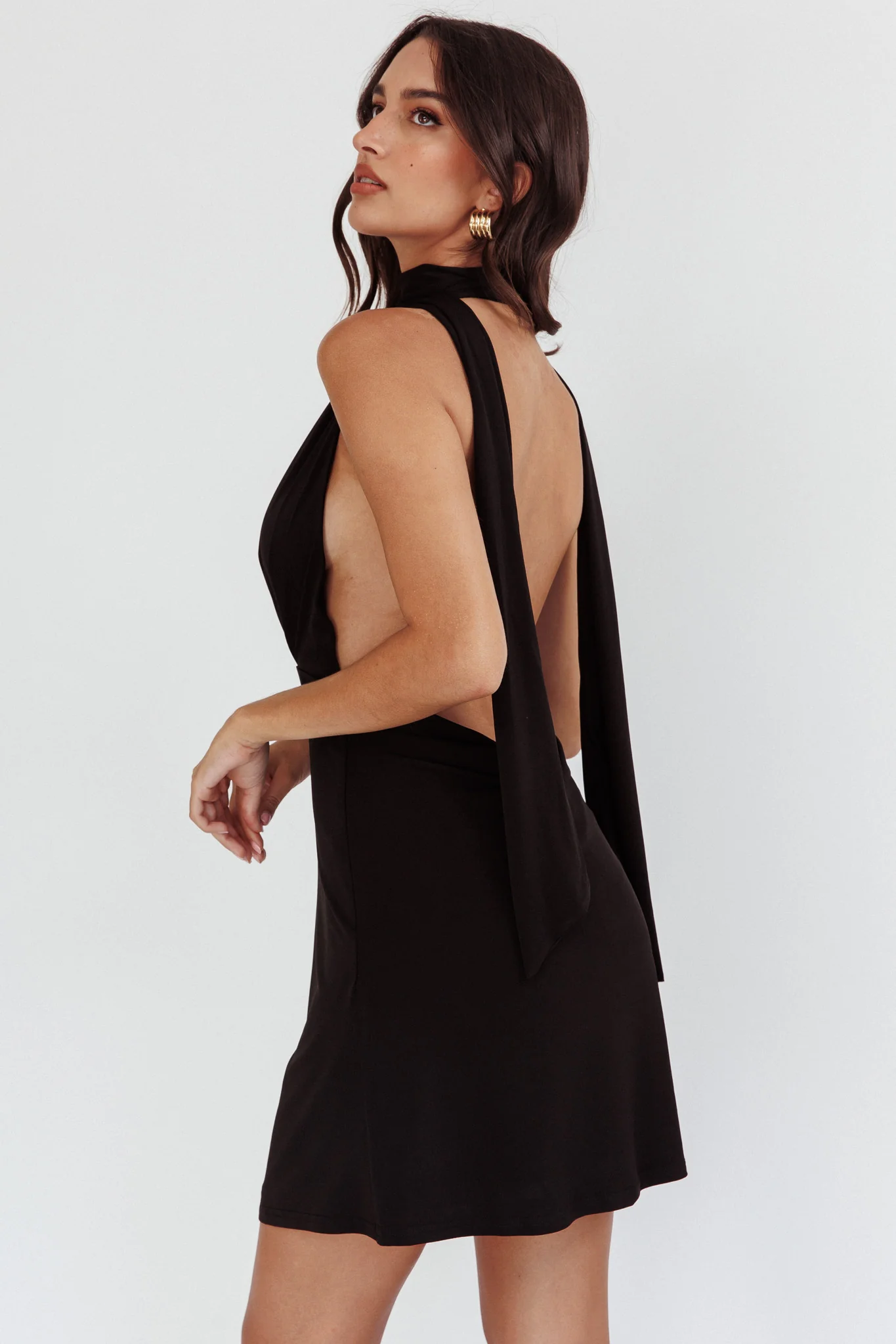 Italia Azure Halterneck Jersey Mini Dress Black - Image 2