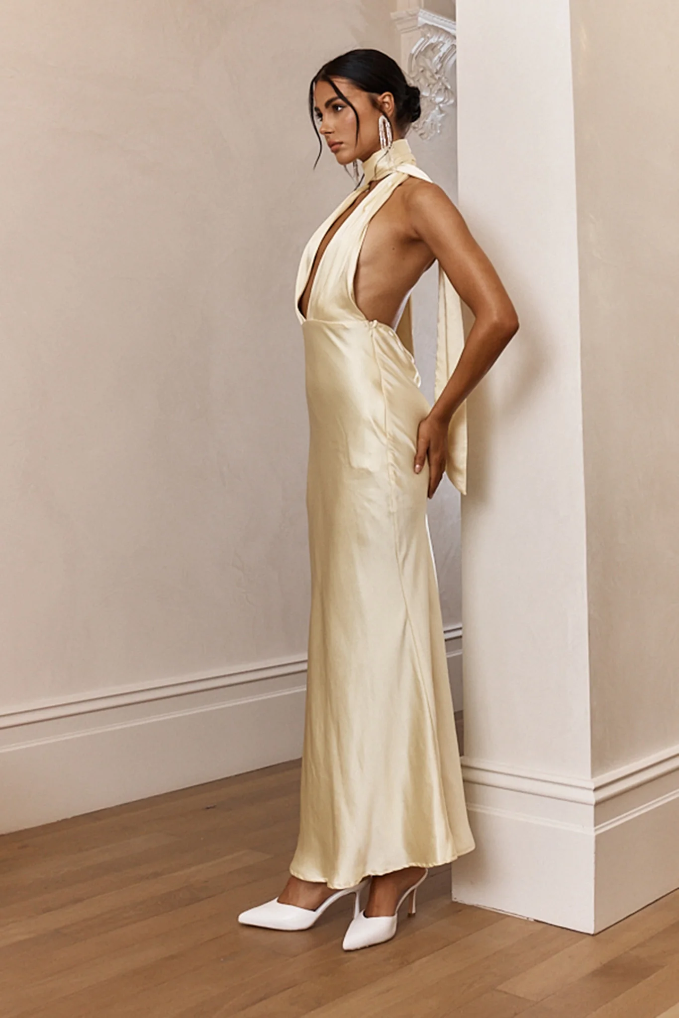 Italia Azure Halterneck Maxi Dress Butter - Image 5
