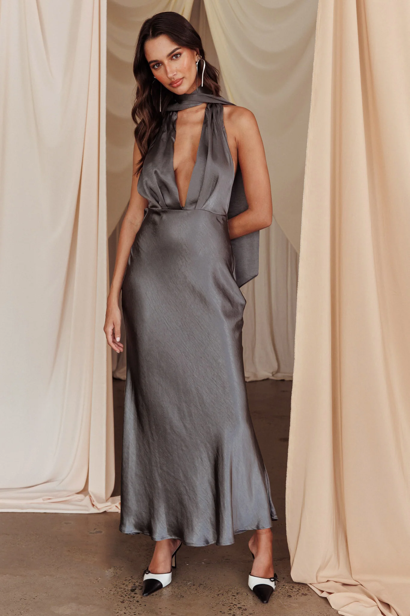 Italia Azure Halterneck Maxi Dress Charcoal - Image 6
