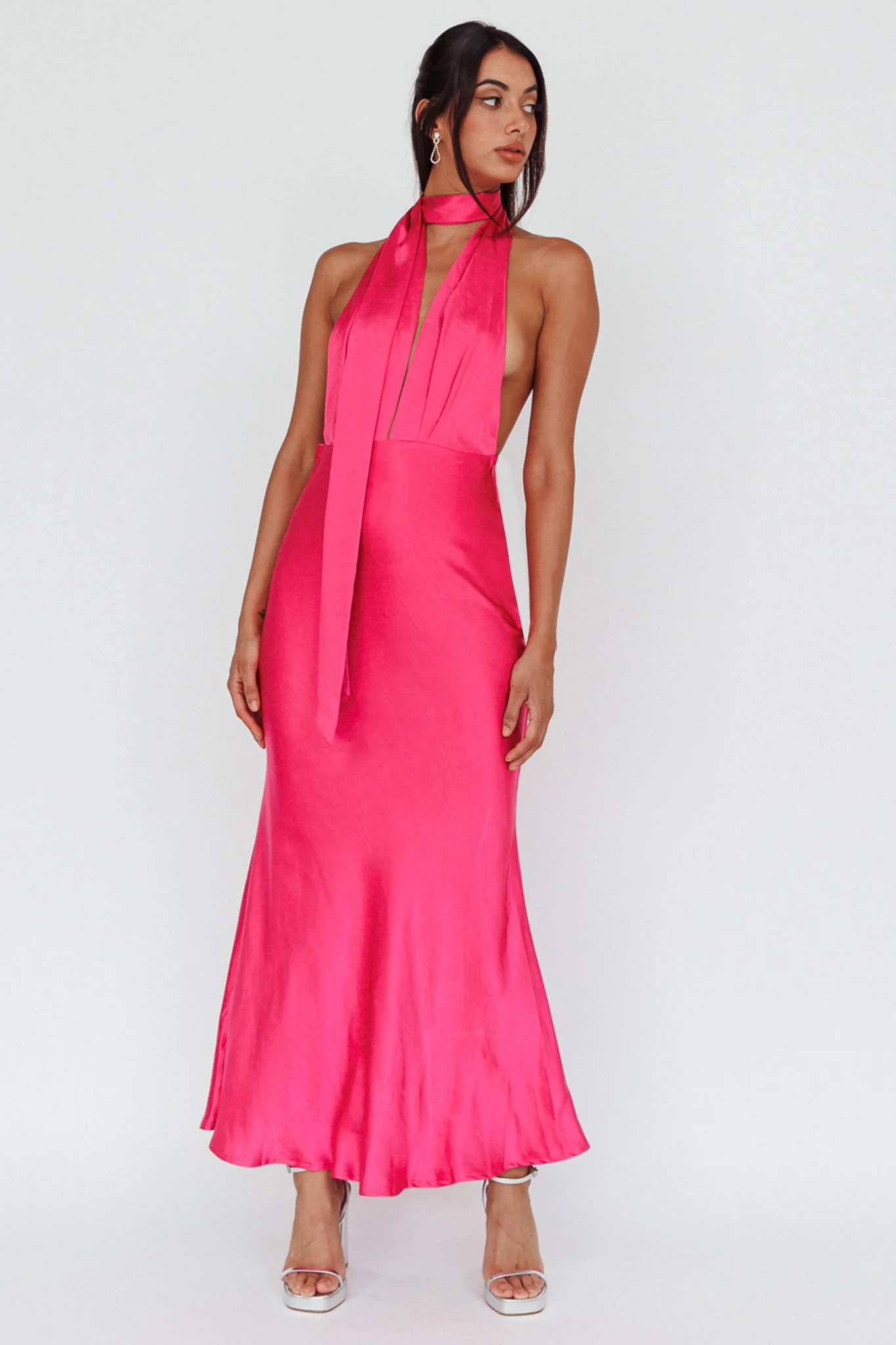 Italia Azure Halterneck Maxi Dress Hot Pink - Image 4