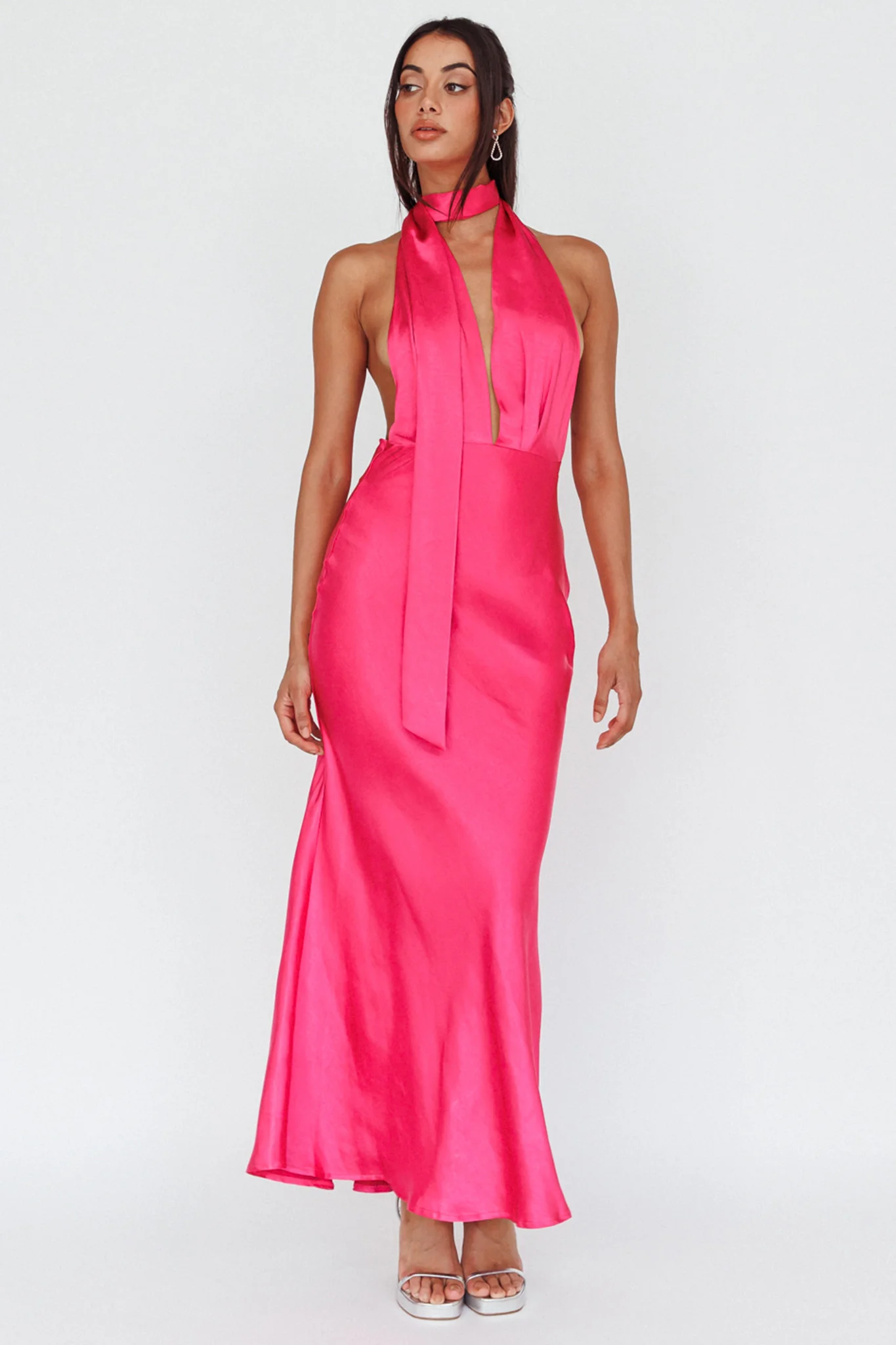 Italia Azure Halterneck Maxi Dress Hot Pink - Image 5