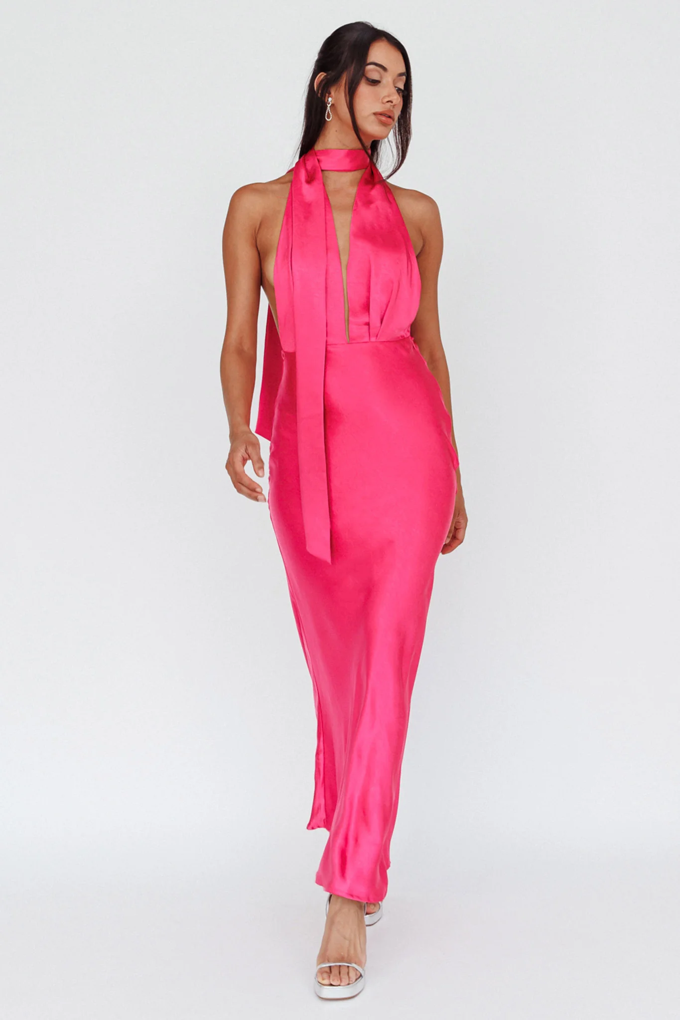 Italia Azure Halterneck Maxi Dress Hot Pink - Image 7